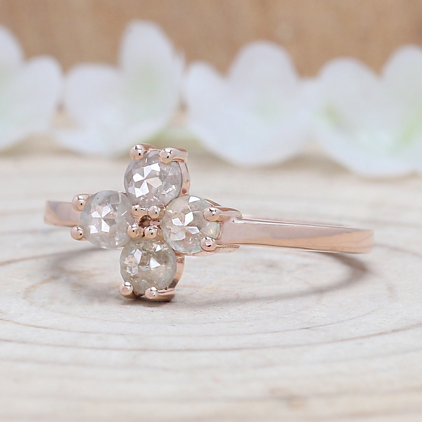 Gray Round Rose Cut Diamond Ring 14K Solid Rose White Yellow Gold Ring Engagement Wedding Gift Ring 0.94 CT KDK1036