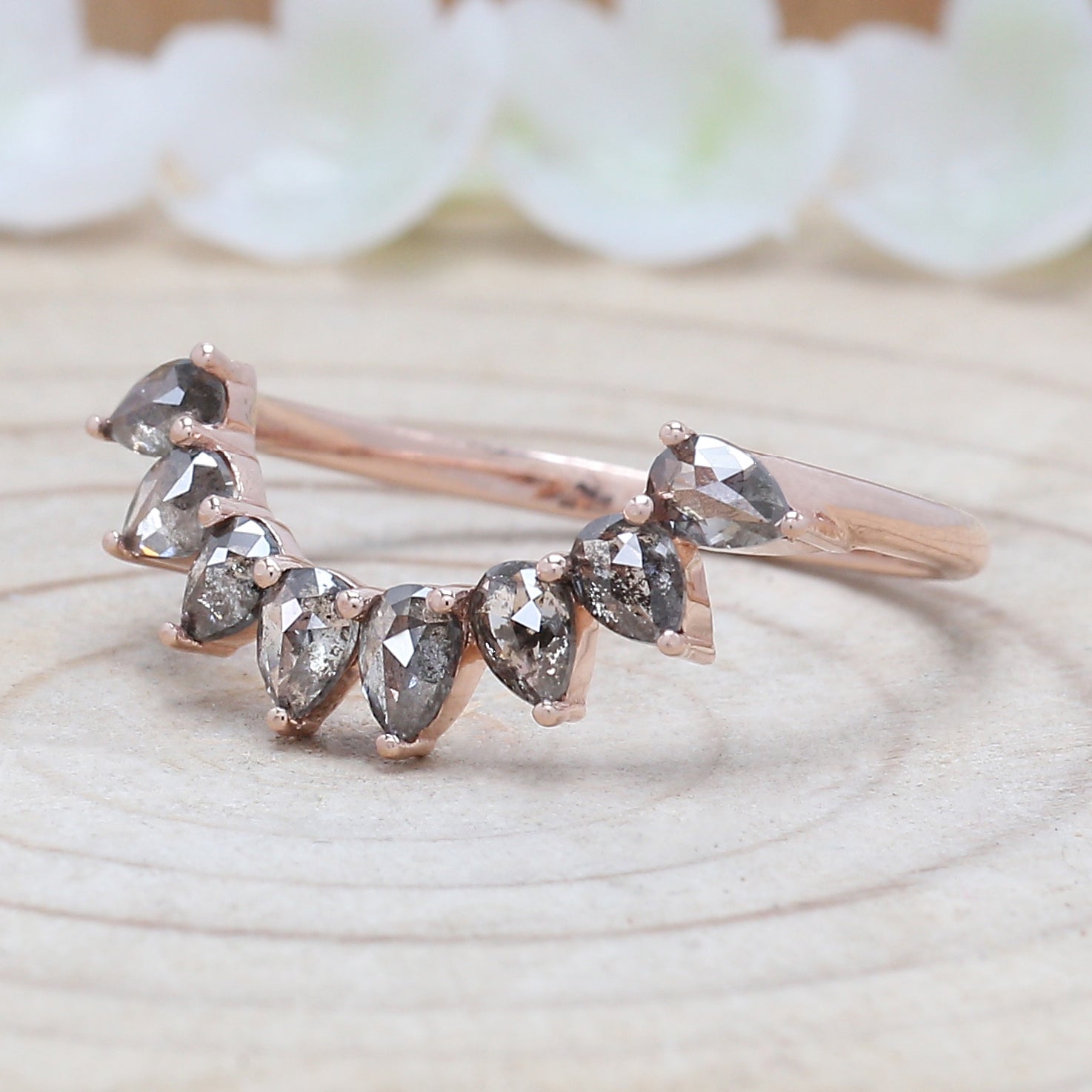 Salt And Pepper Pear Diamond Ring 14K Solid Rose White Yellow Gold Ring Engagement Wedding Gift Ring 0.84 CT KD1090