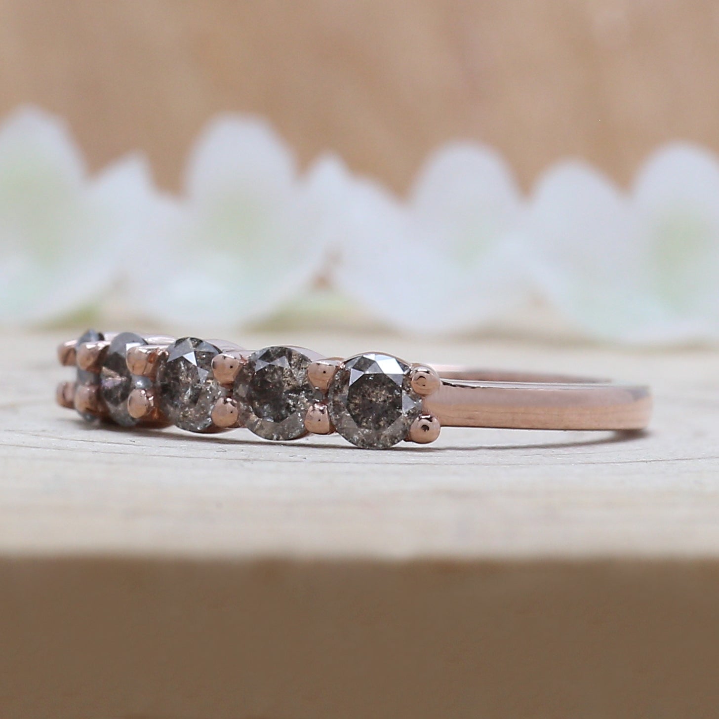 Round Cut Salt And Pepper Diamond Ring 0.68 Ct 3.20 MM Round Diamond Ring 14K Solid Rose Gold Silver Engagement Ring Gift For Her QL1385