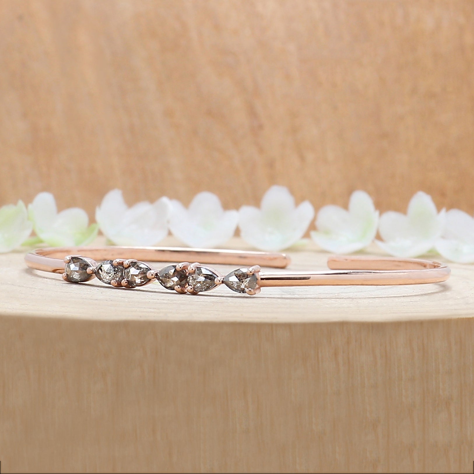 Pear Shape Salt And Pepper Diamond Bracelet 1.01 Ct 4.40 MM Pear Diamond Bracelet 14K Solid Rose Gold Silver Engagement Gift For Her QL1275