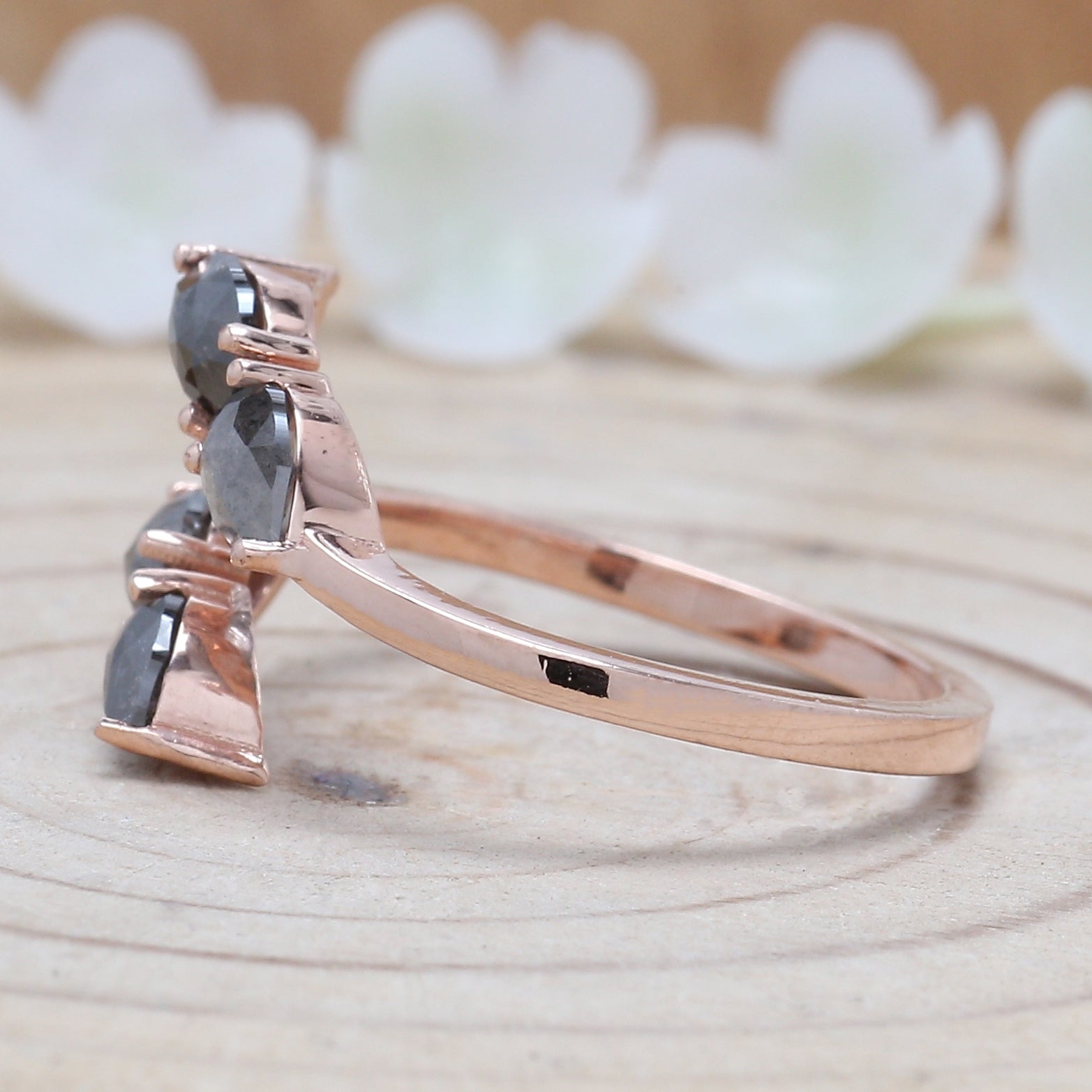 Pear Cut Salt And Pepper Diamond Ring 1.03 Ct 5.60 MM Pear Diamond Ring 14K Solid Rose Gold Silver Pear Engagement Ring Gift For Her QN1496