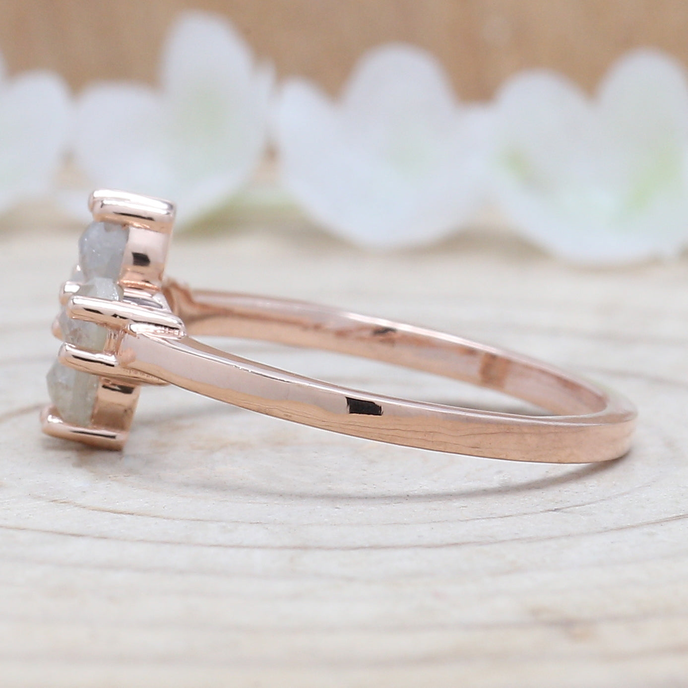 Gray Round Rose Cut Diamond Ring 14K Solid Rose White Yellow Gold Ring Engagement Wedding Gift Ring 0.94 CT KDK1036