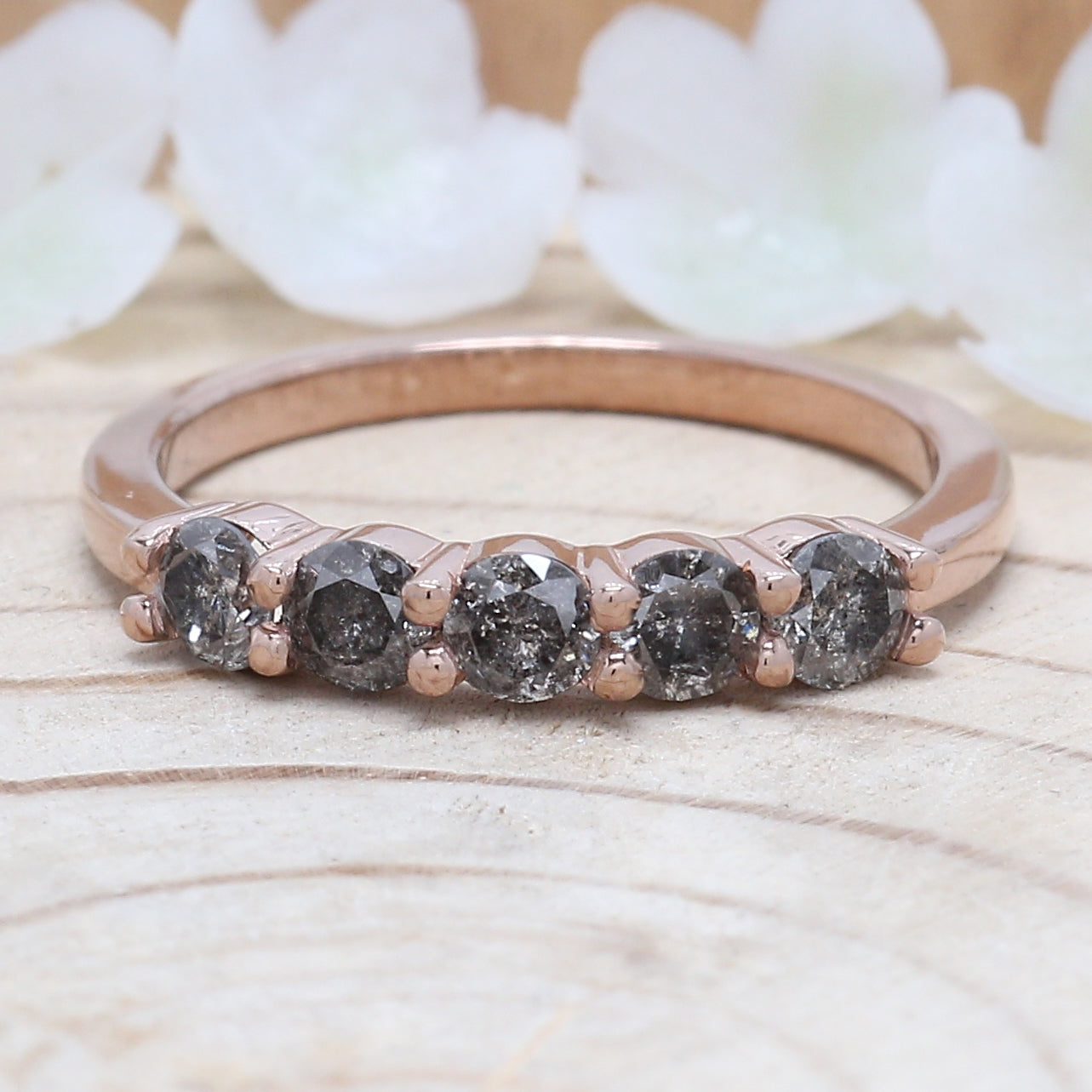 Round Cut Salt And Pepper Diamond Ring 0.68 Ct 3.20 MM Round Diamond Ring 14K Solid Rose Gold Silver Engagement Ring Gift For Her QL1385