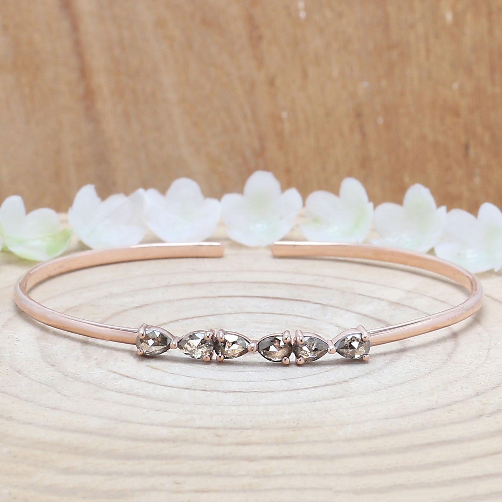 Pear Shape Salt And Pepper Diamond Bracelet 1.01 Ct 4.40 MM Pear Diamond Bracelet 14K Solid Rose Gold Silver Engagement Gift For Her QL1275