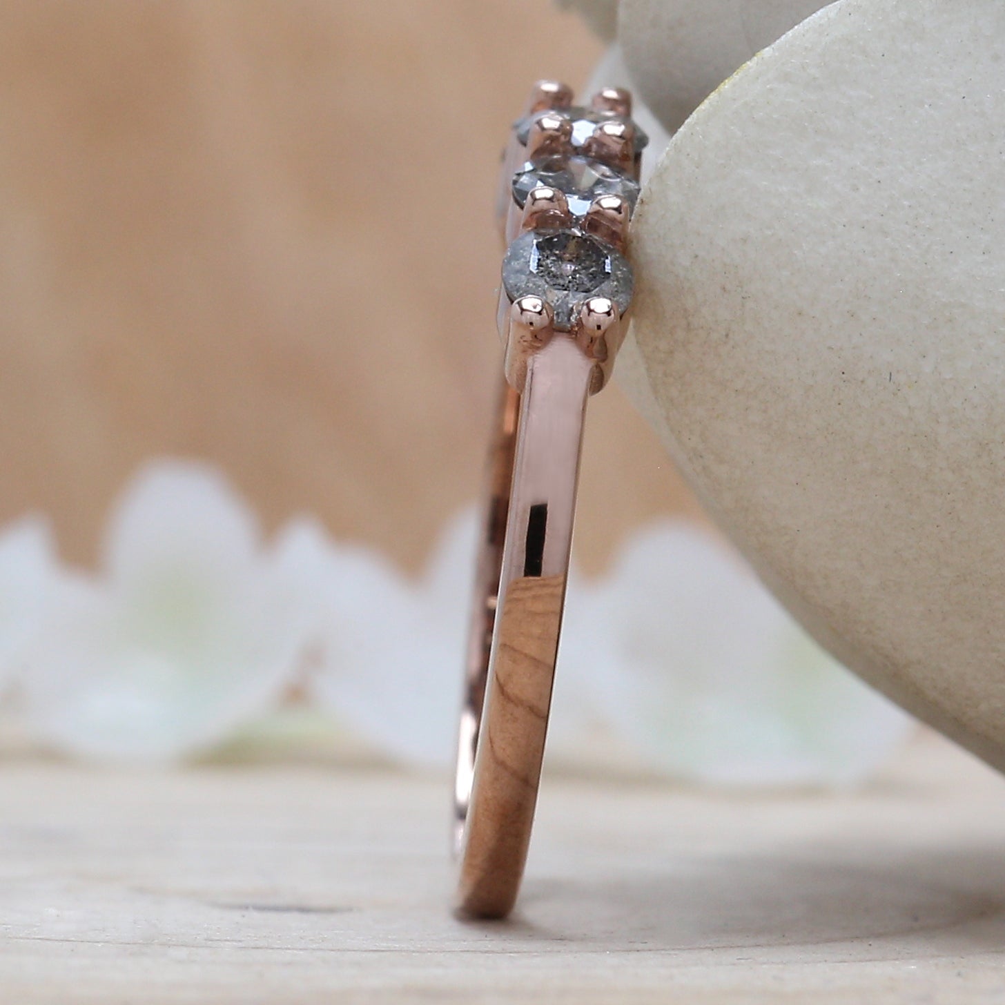 Round Cut Salt And Pepper Diamond Ring 0.68 Ct 3.20 MM Round Diamond Ring 14K Solid Rose Gold Silver Engagement Ring Gift For Her QL1385