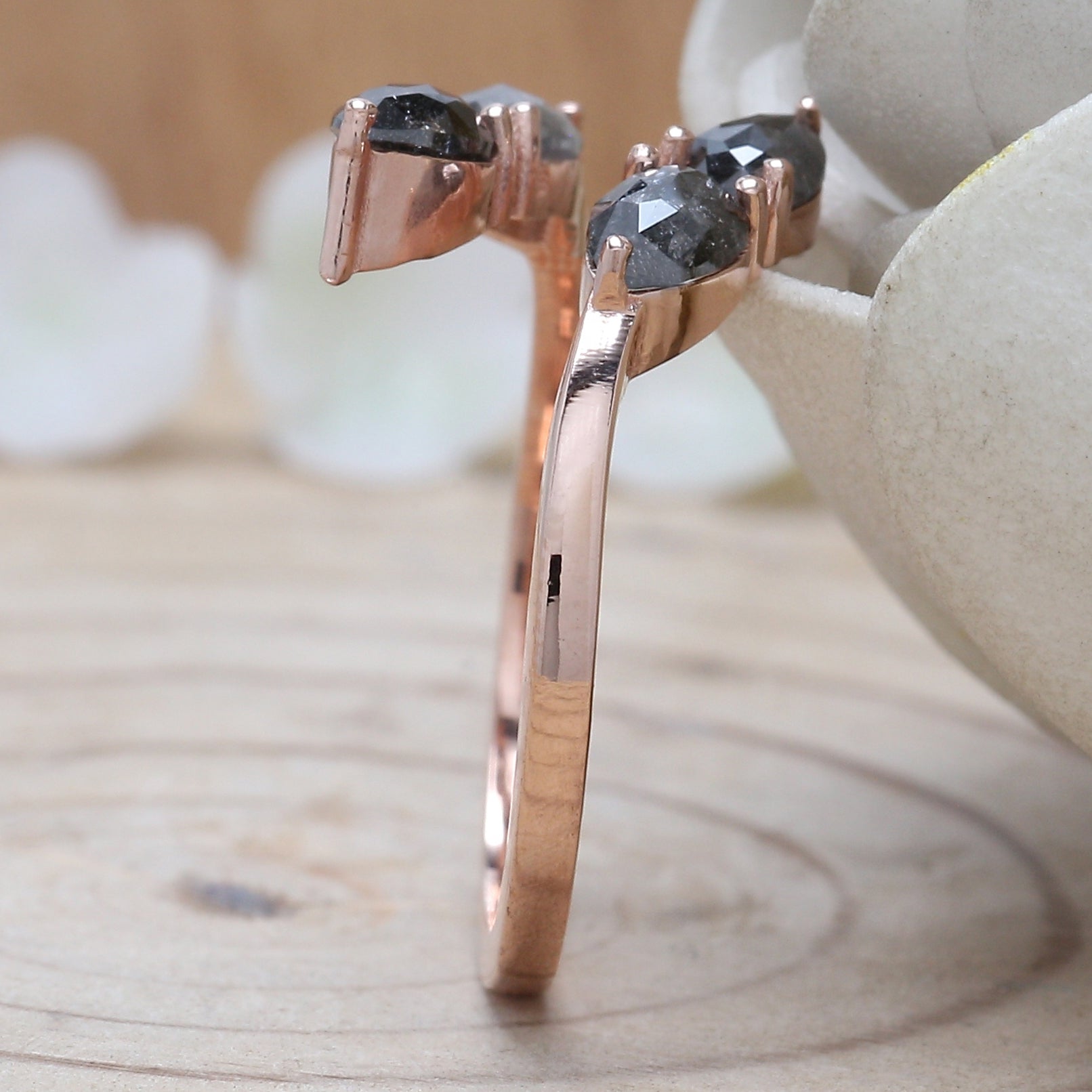 Pear Cut Salt And Pepper Diamond Ring 1.03 Ct 5.60 MM Pear Diamond Ring 14K Solid Rose Gold Silver Pear Engagement Ring Gift For Her QN1496