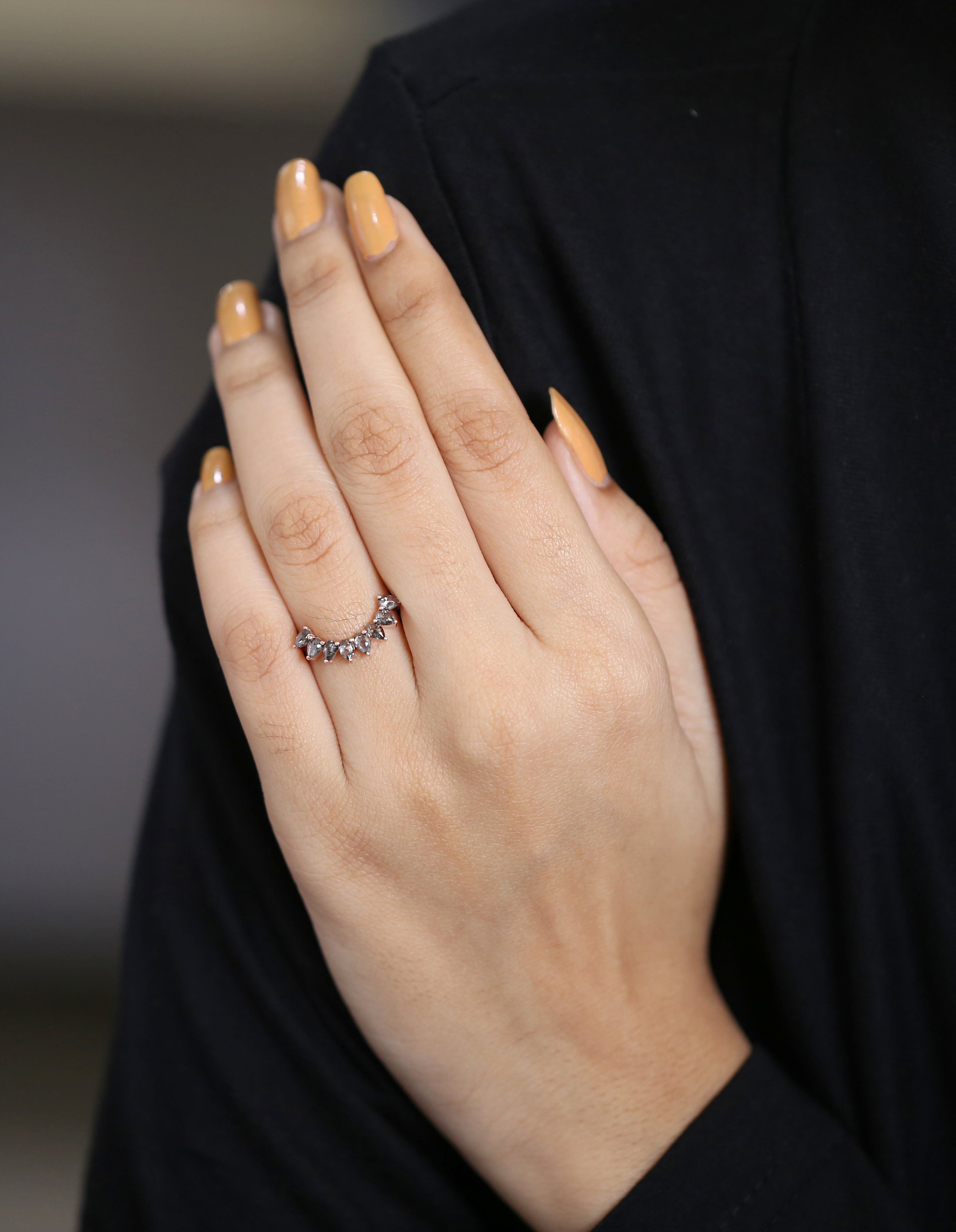 Salt And Pepper Pear Diamond Ring 14K Solid Rose White Yellow Gold Ring Engagement Wedding Gift Ring 0.84 CT KD1090