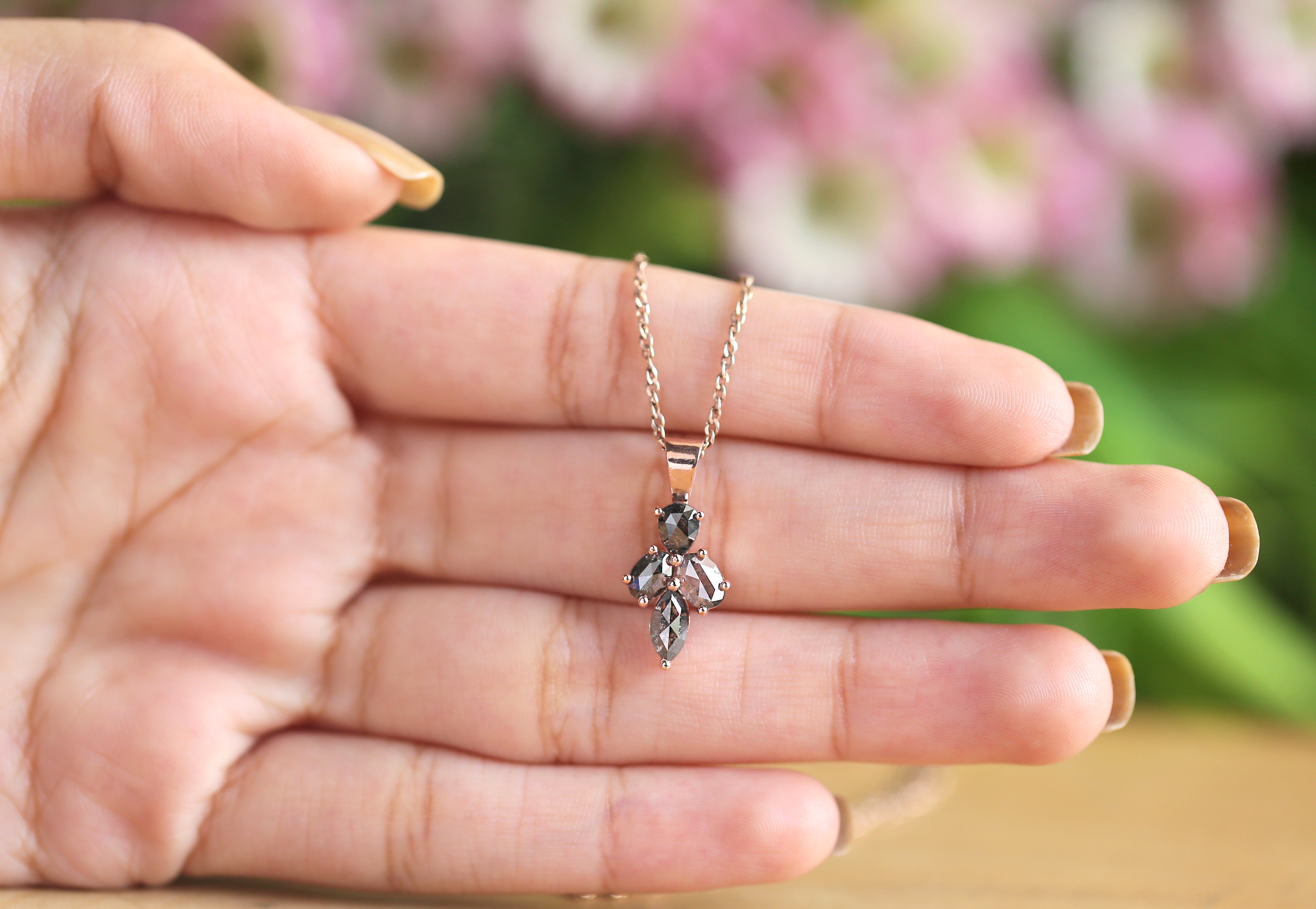 Mix Shape Salt And Pepper Diamond Pendant, Unique Diamond Pendant, Salt And Pepper Diamond Pendant, No Chain Including Only Pendant KDN8513