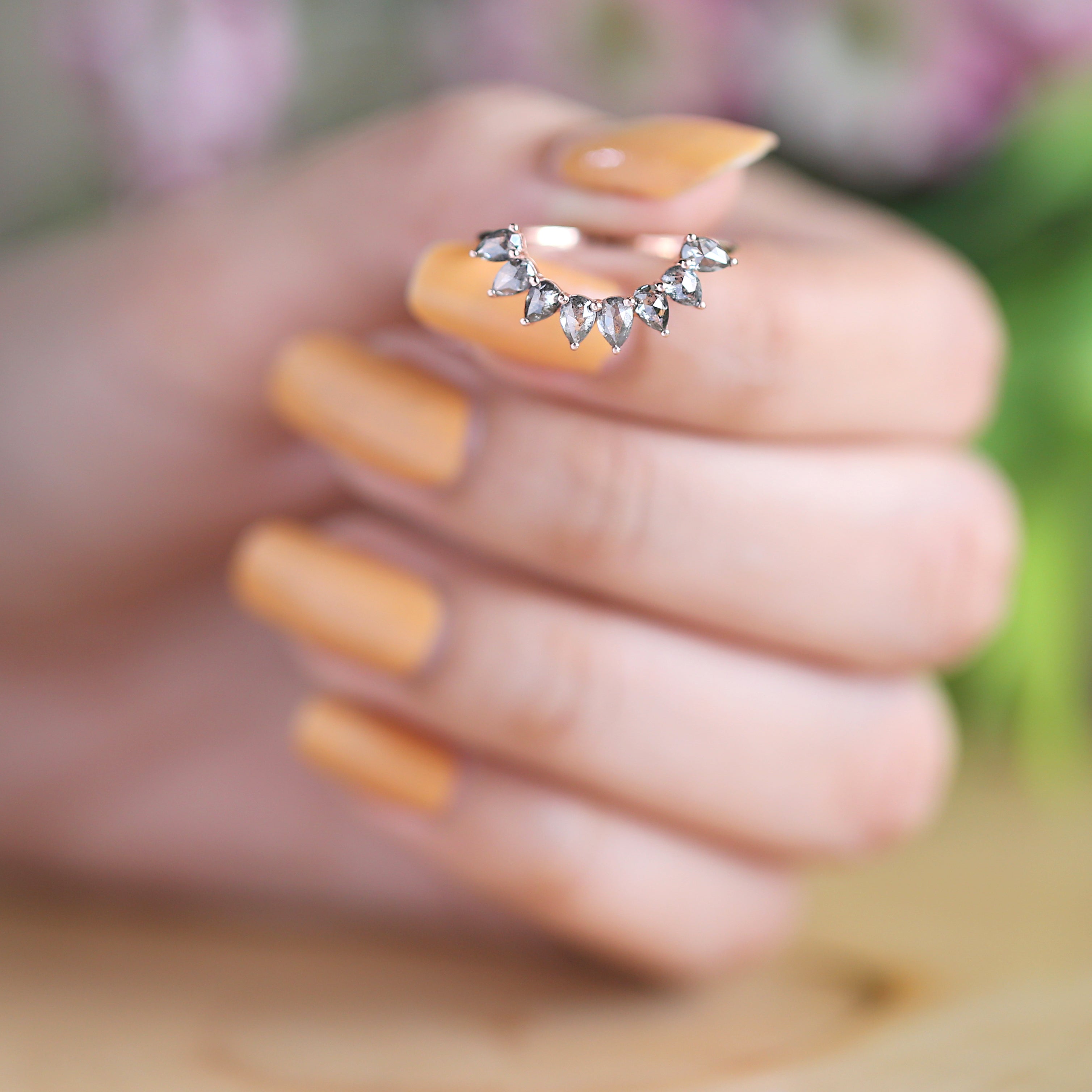 Salt And Pepper Pear Diamond Ring 14K Solid Rose White Yellow Gold Ring Engagement Wedding Gift Ring 0.84 CT KD1090