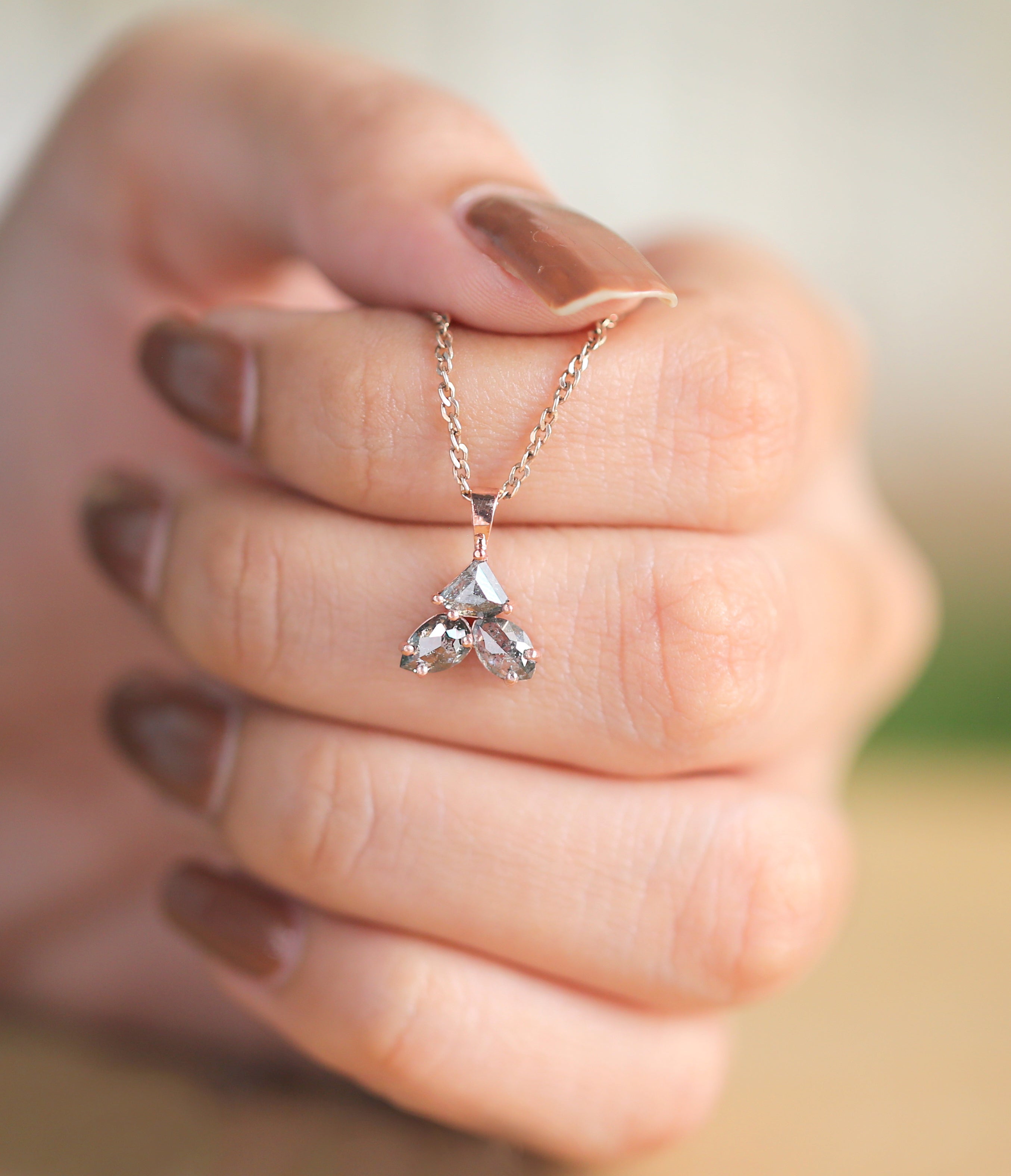 Mix Shape Salt And Pepper Diamond Pendant,Unique Diamond Pendant,Mix Shape Dangling Diamond Necklace, No Chain Including Only Pendant KDN890