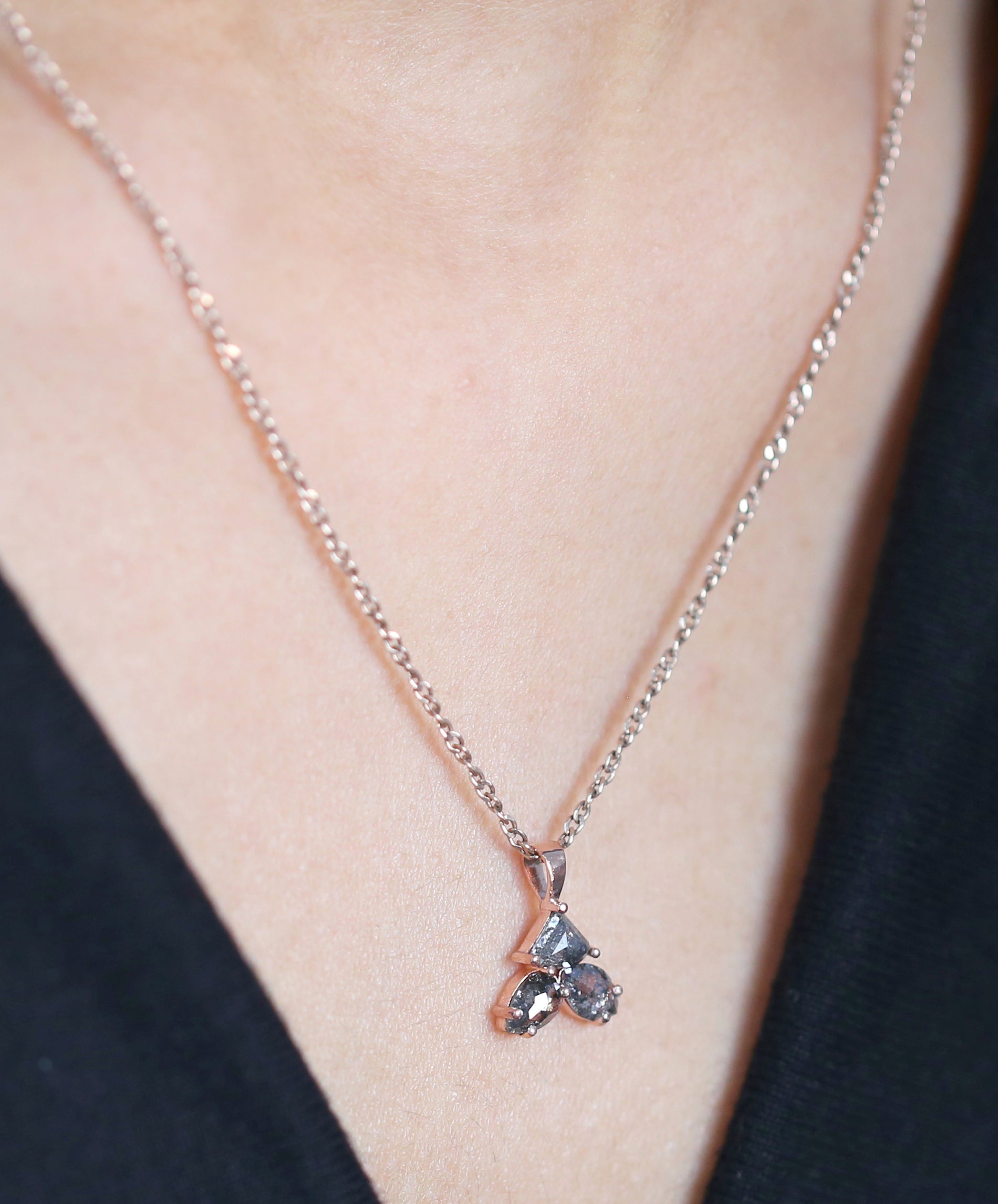 Mix Shape Salt And Pepper Diamond Pendant,Unique Diamond Pendant,Mix Shape Dangling Diamond Necklace, No Chain Including Only Pendant KDN890