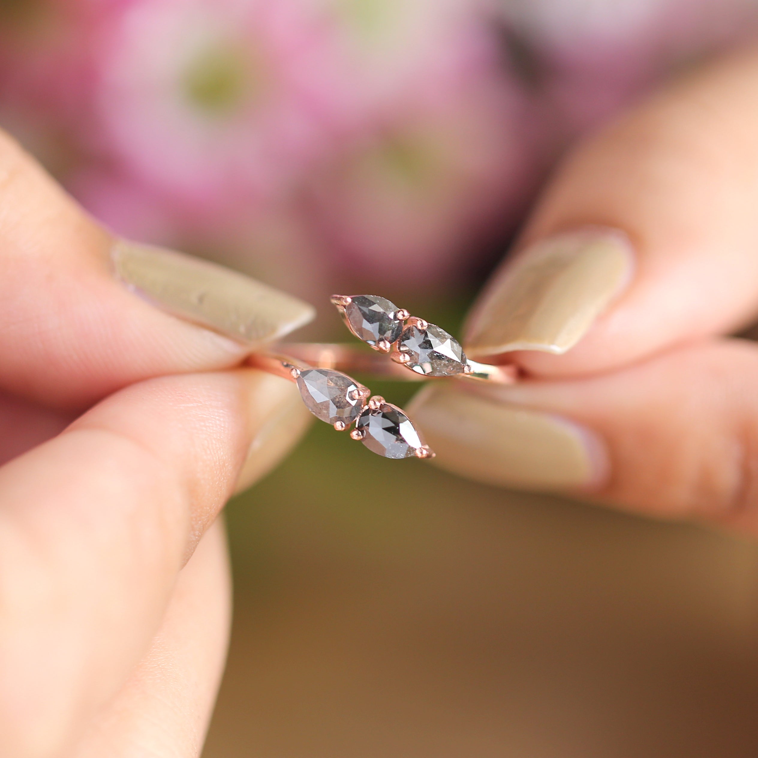 Pear Cut Salt And Pepper Diamond Ring 1.03 Ct 5.60 MM Pear Diamond Ring 14K Solid Rose Gold Silver Pear Engagement Ring Gift For Her QN1496