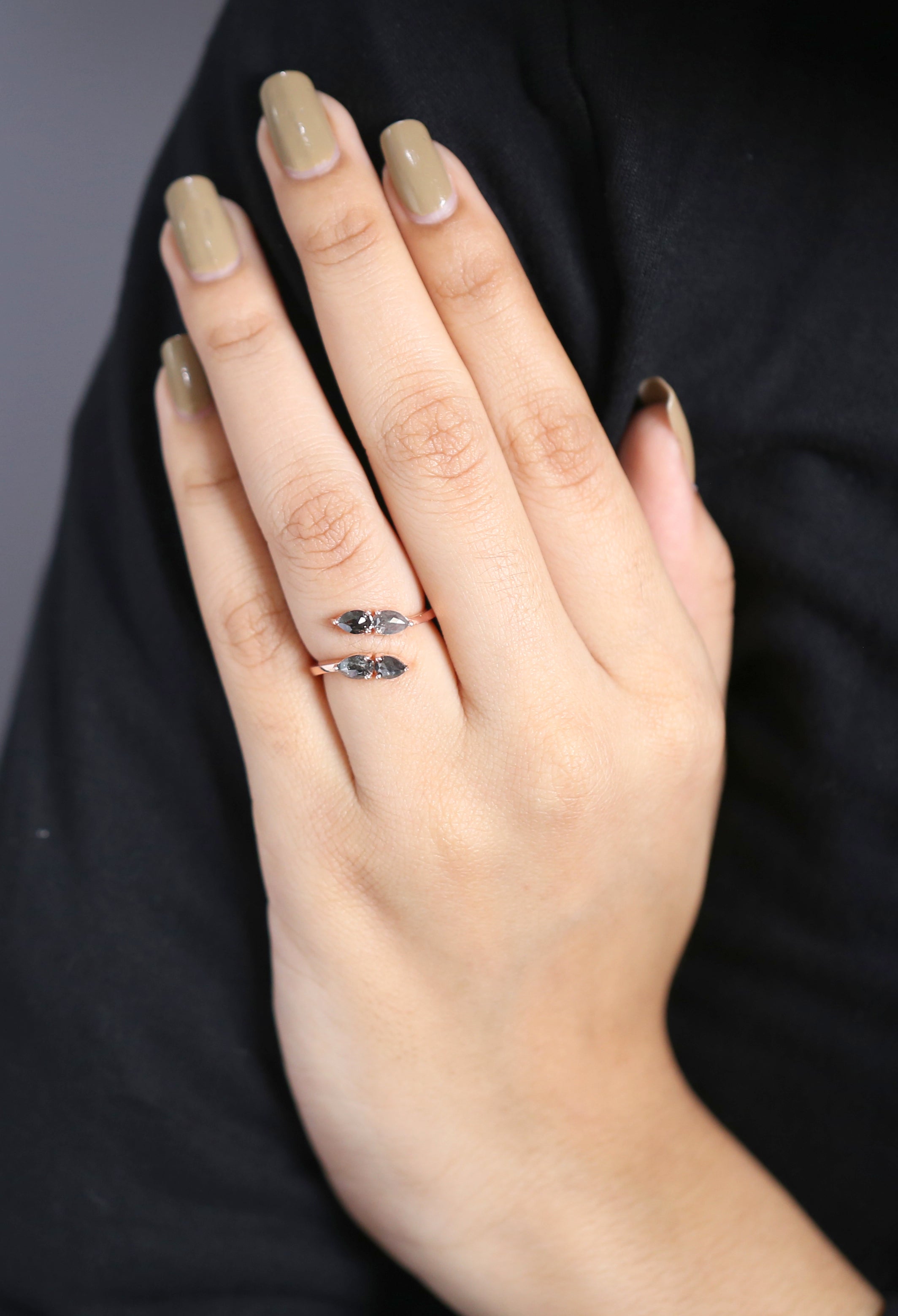 Pear Cut Salt And Pepper Diamond Ring 1.03 Ct 5.60 MM Pear Diamond Ring 14K Solid Rose Gold Silver Pear Engagement Ring Gift For Her QN1496