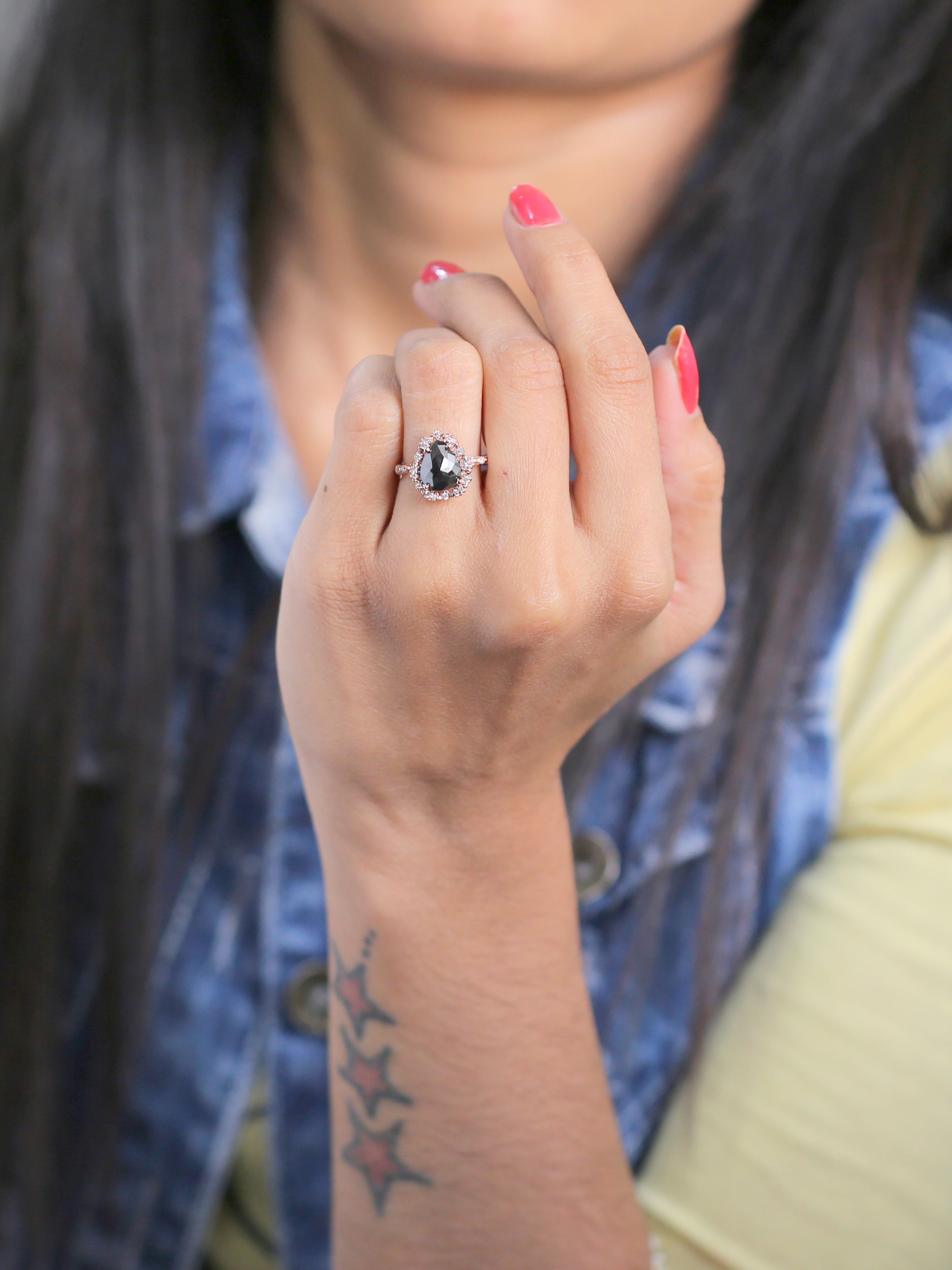 Pear Shape Black Color Diamond Ring 2.75 Ct 10.30 MM Pear Cut Diamond Ring 14K Solid Rose Gold Silver Engagement Ring Gift For Her QL3107