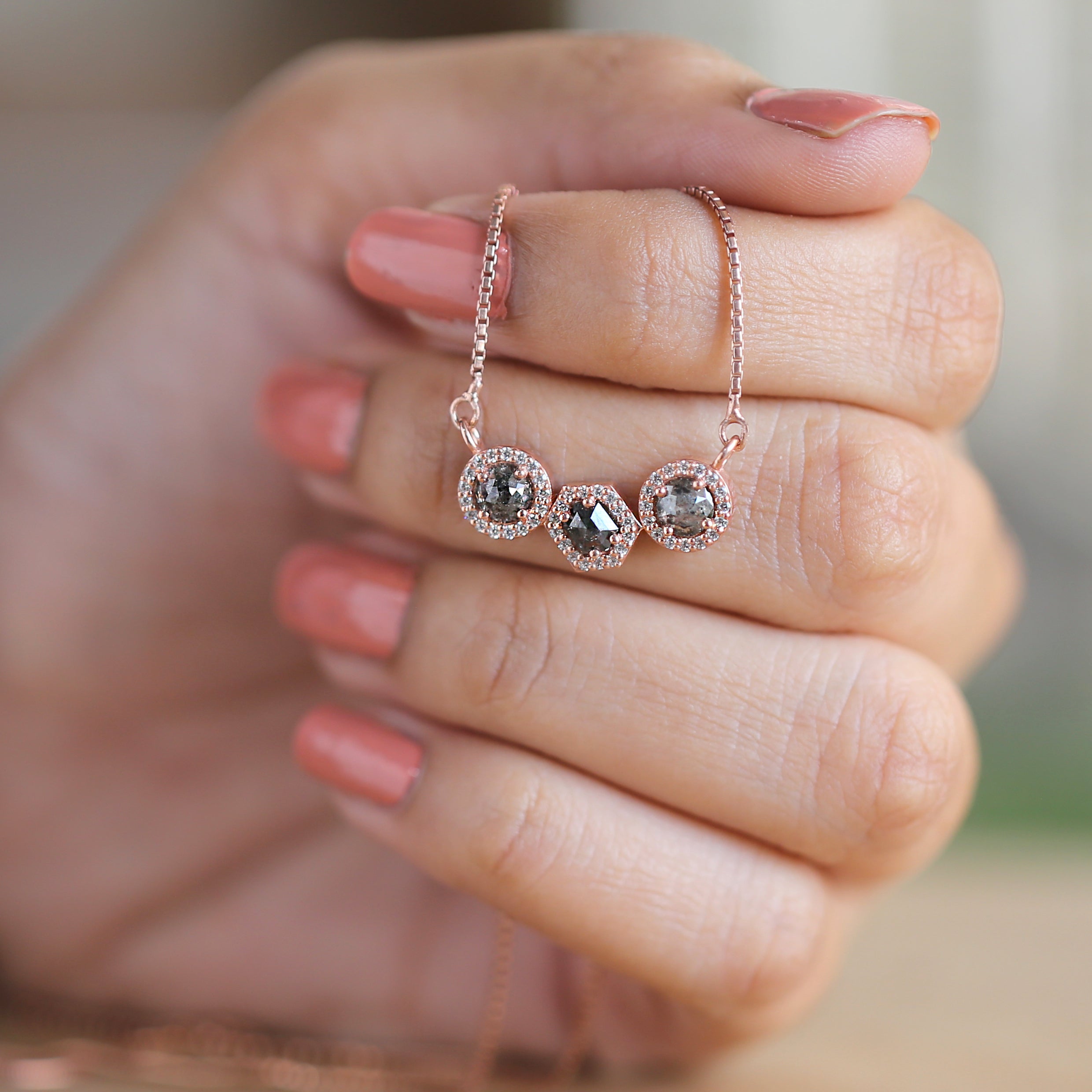 Mix Shape Salt And Pepper Diamond Pendant 1.03 Ct 4.45 MM Mix Shape Cut Diamond Pendant 14K Solid Rose Gold Silver Engagement Pendant QK2328