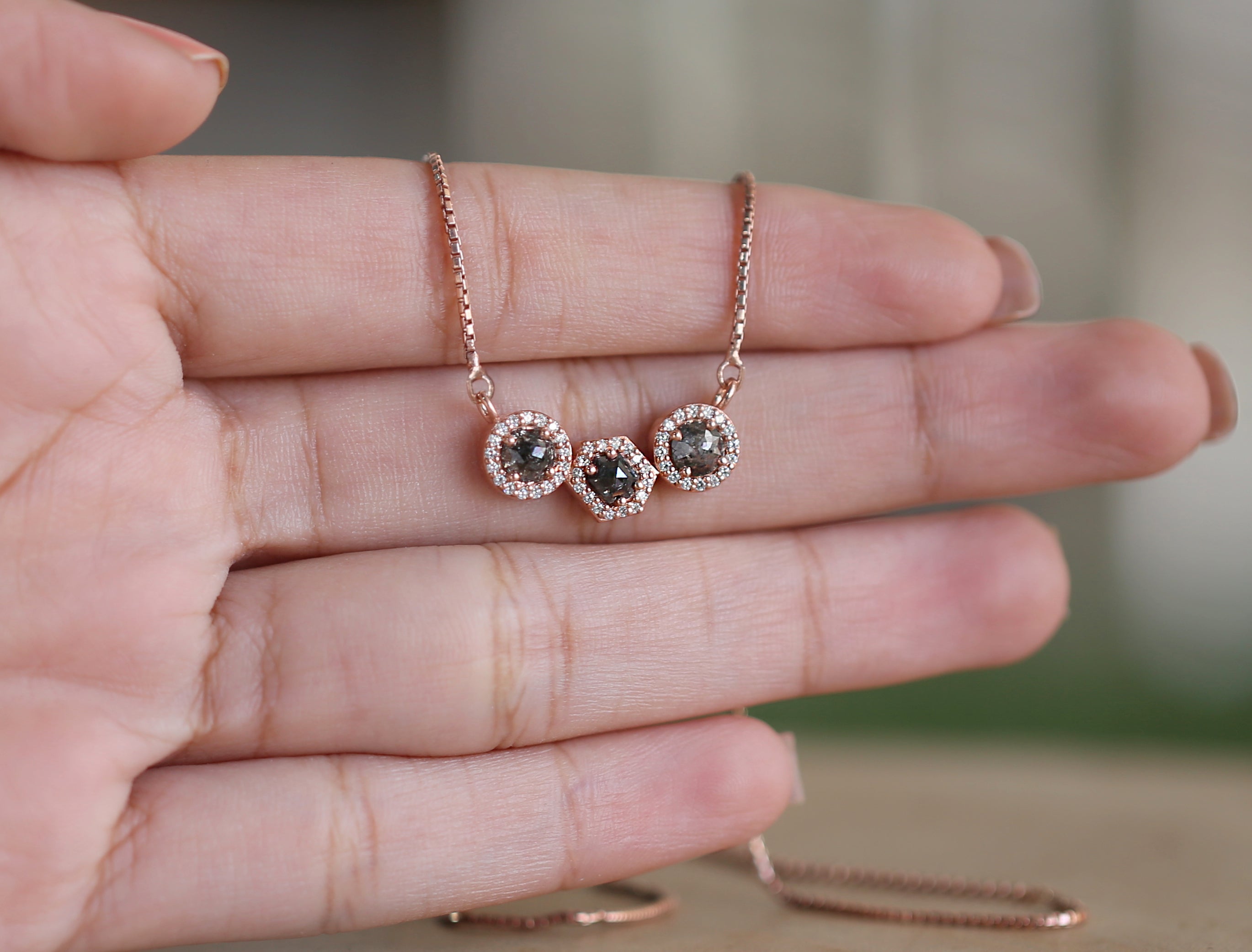 Mix Shape Salt And Pepper Diamond Pendant 1.03 Ct 4.45 MM Mix Shape Cut Diamond Pendant 14K Solid Rose Gold Silver Engagement Pendant QK2328