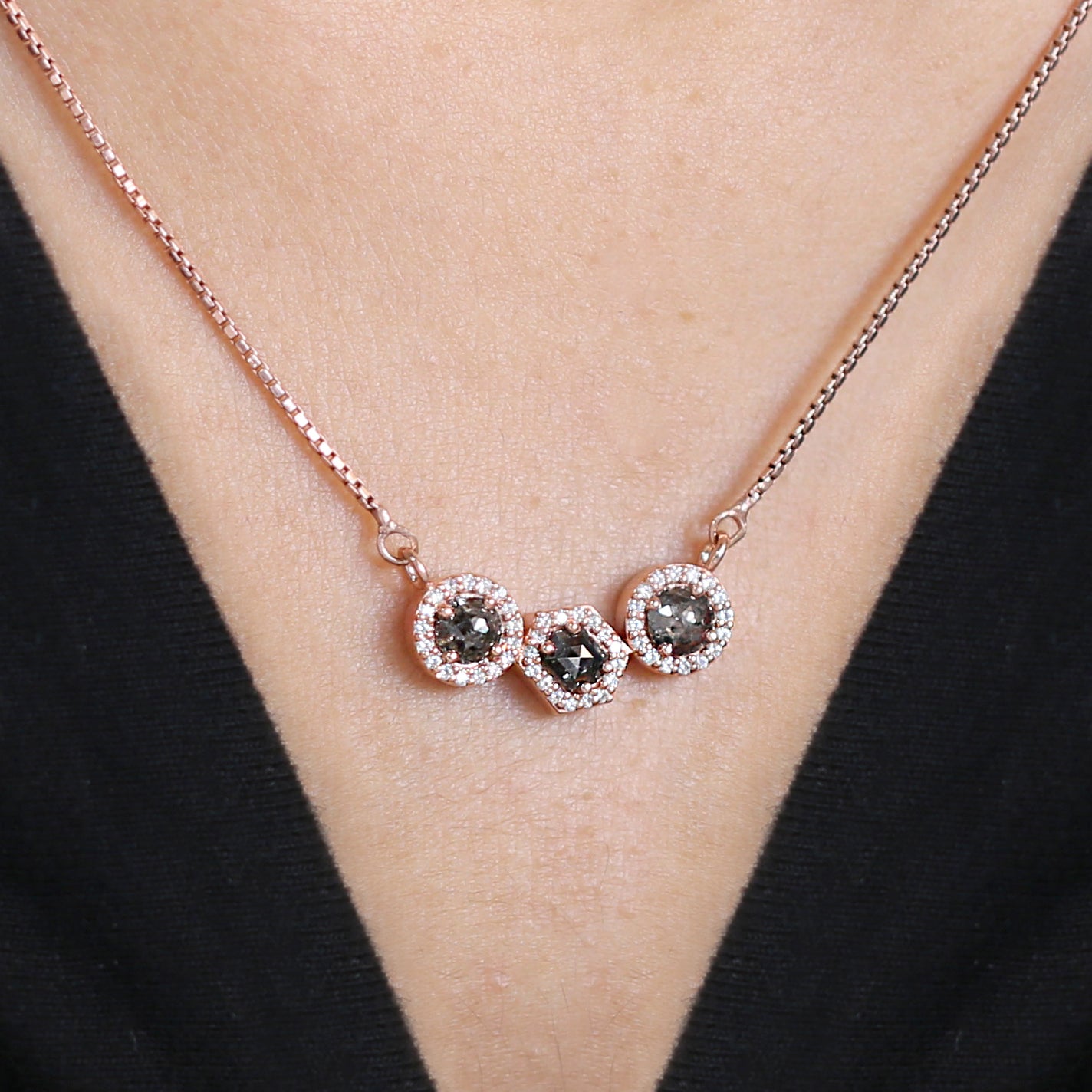 Mix Shape Salt And Pepper Diamond Pendant 1.03 Ct 4.45 MM Mix Shape Cut Diamond Pendant 14K Solid Rose Gold Silver Engagement Pendant QK2328