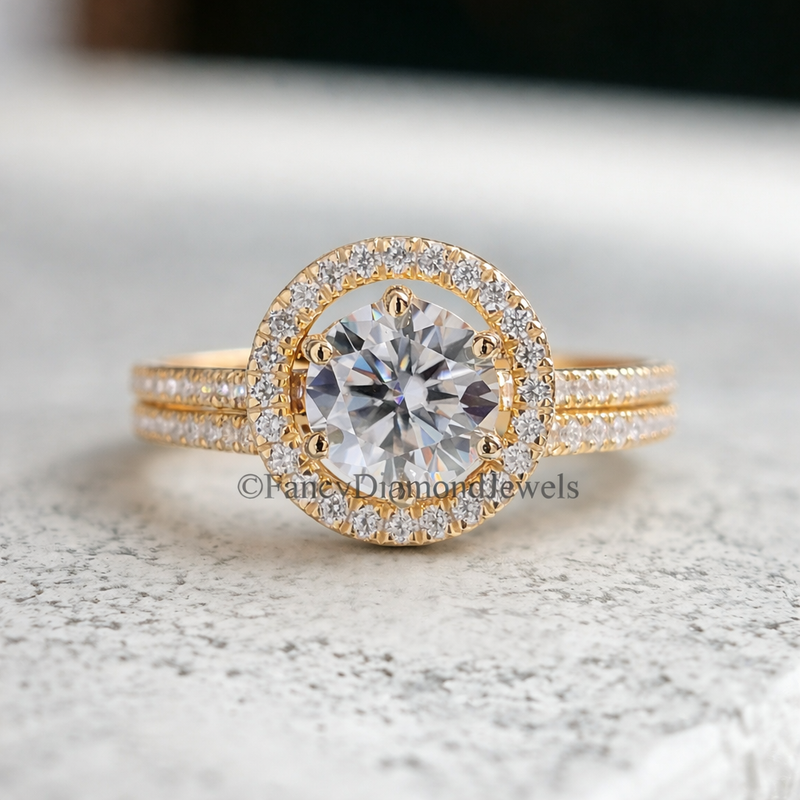 Round Cut Moissanite Diamond Ring Set : Edwardian-Inspired Moissanite Bridal Set