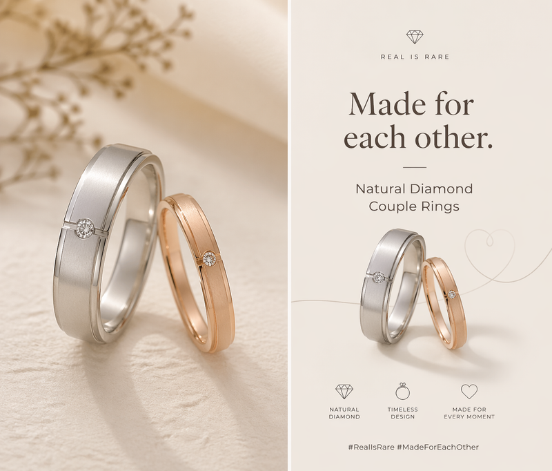 Minimalist Natural Diamond Couple Rings for Gen Z Couples