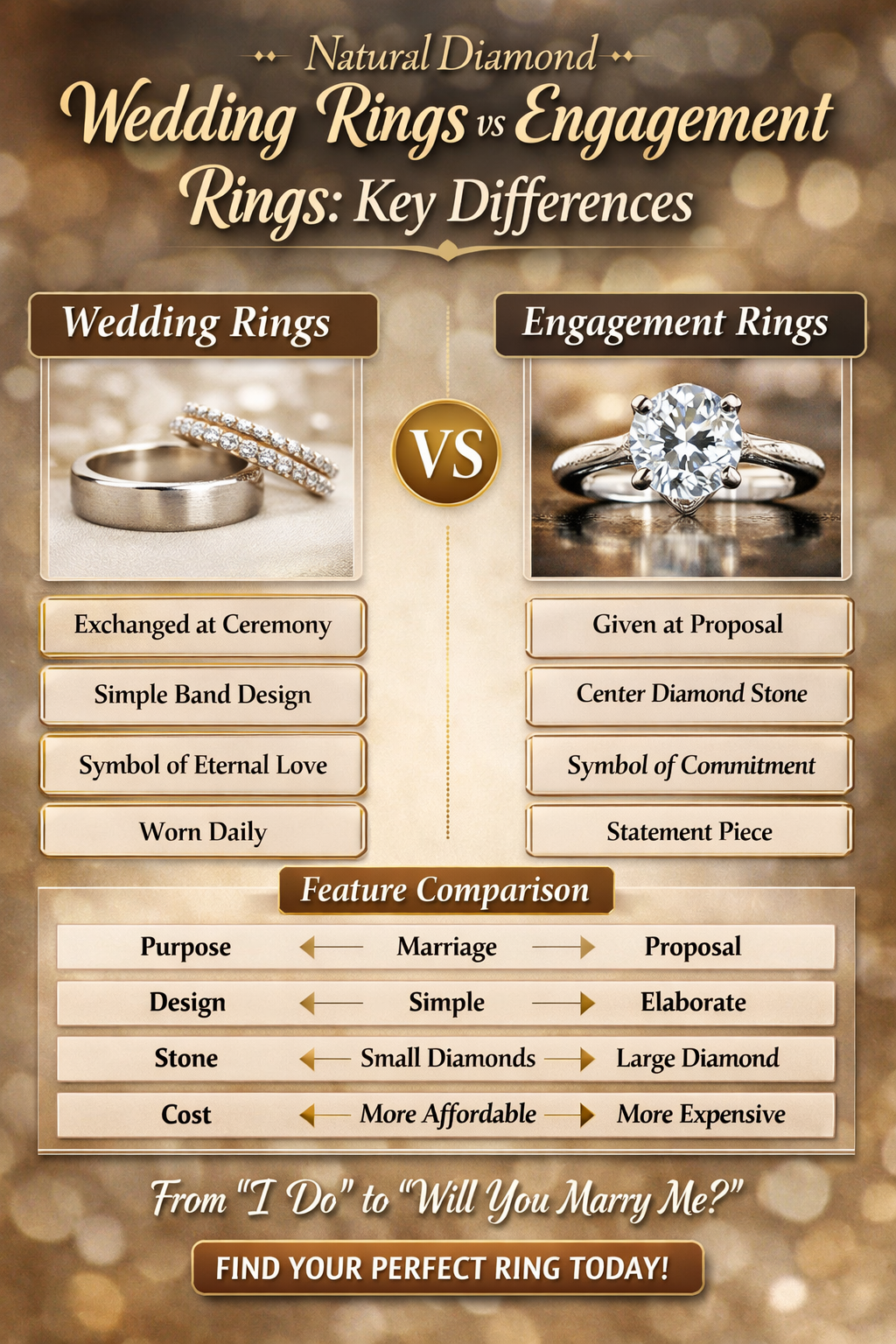 Natural Diamond Wedding Rings vs Engagement Rings: Key Differences