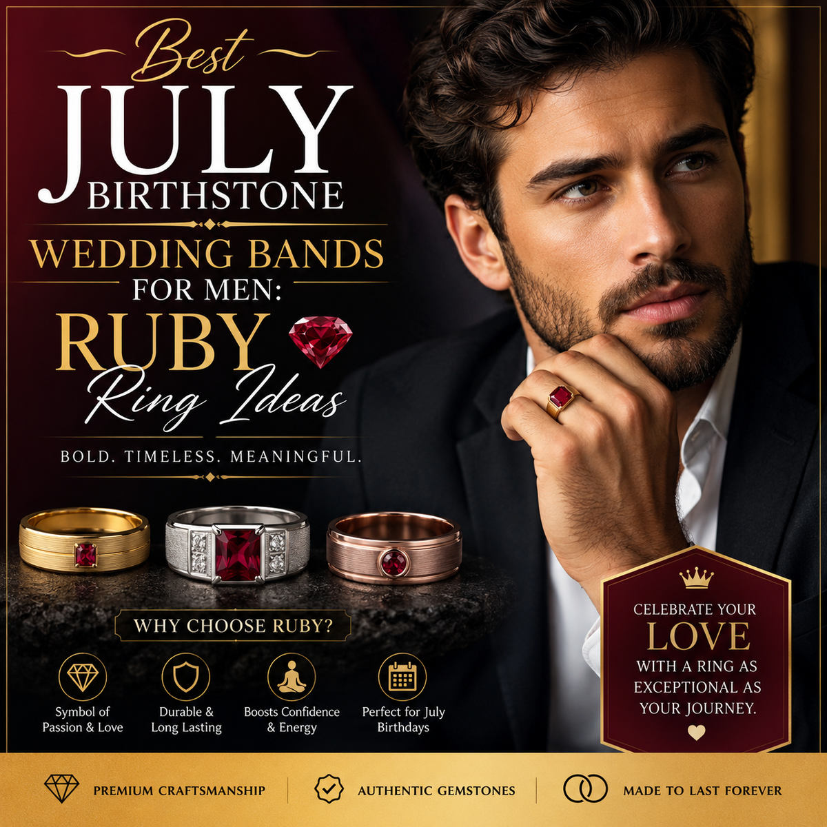 Best July Birthstone Wedding Bands for Men: Ruby Ring Ideas