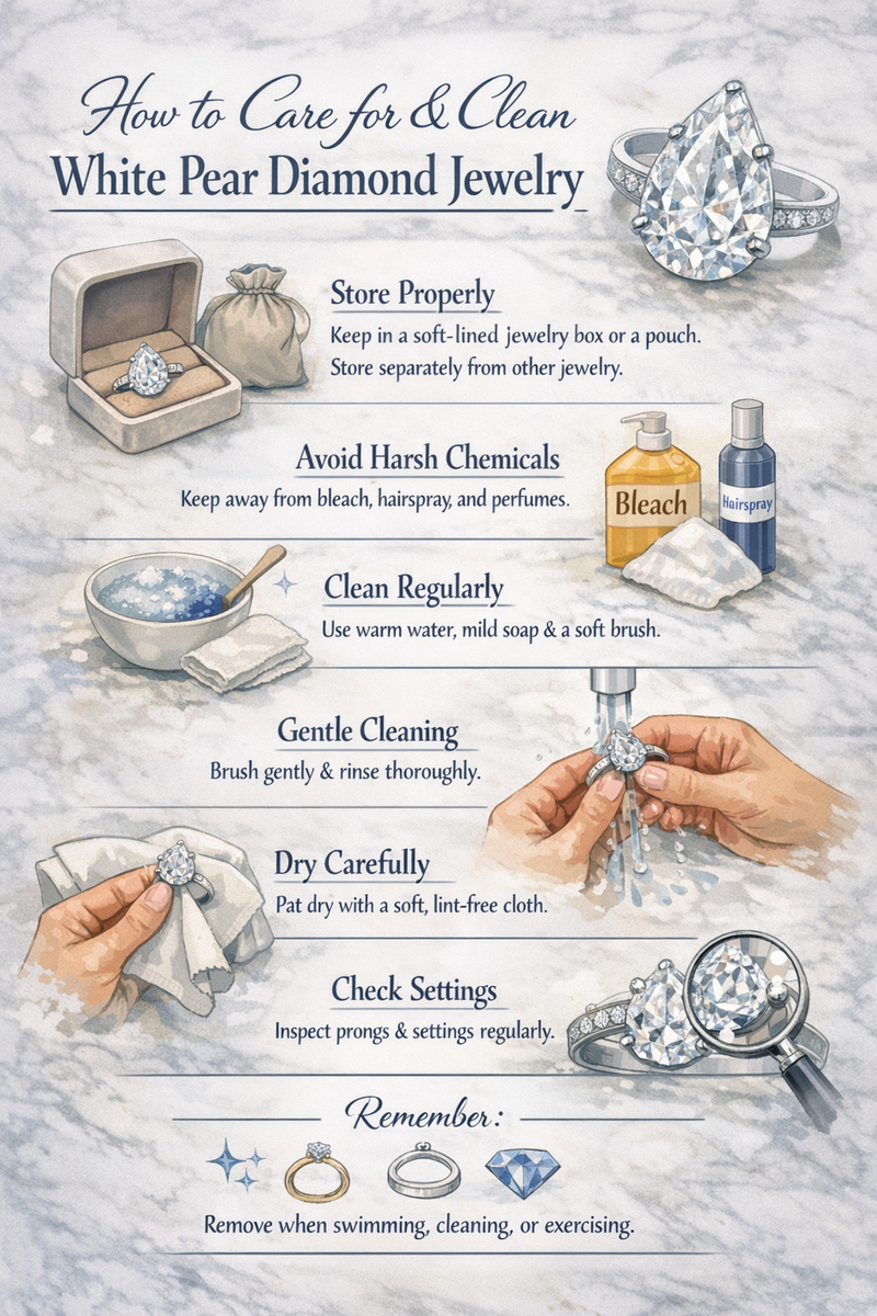 How to Care for and Clean White Pear Diamond Jewelry