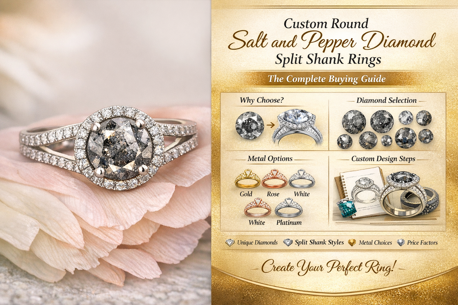 Custom Round Salt and Pepper Diamond Split Shank Rings: The Complete Buying Guide
