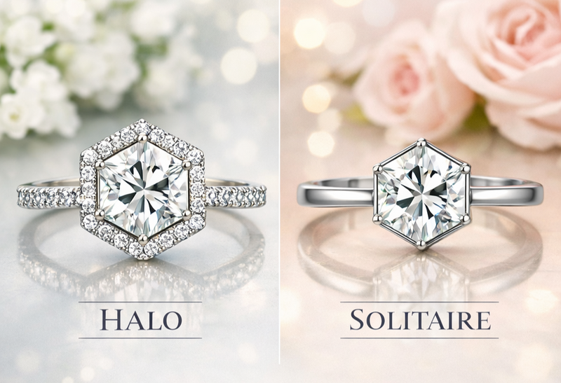 Halo vs Solitaire: Which Looks Better on a Hexagon Moissanite Ring?