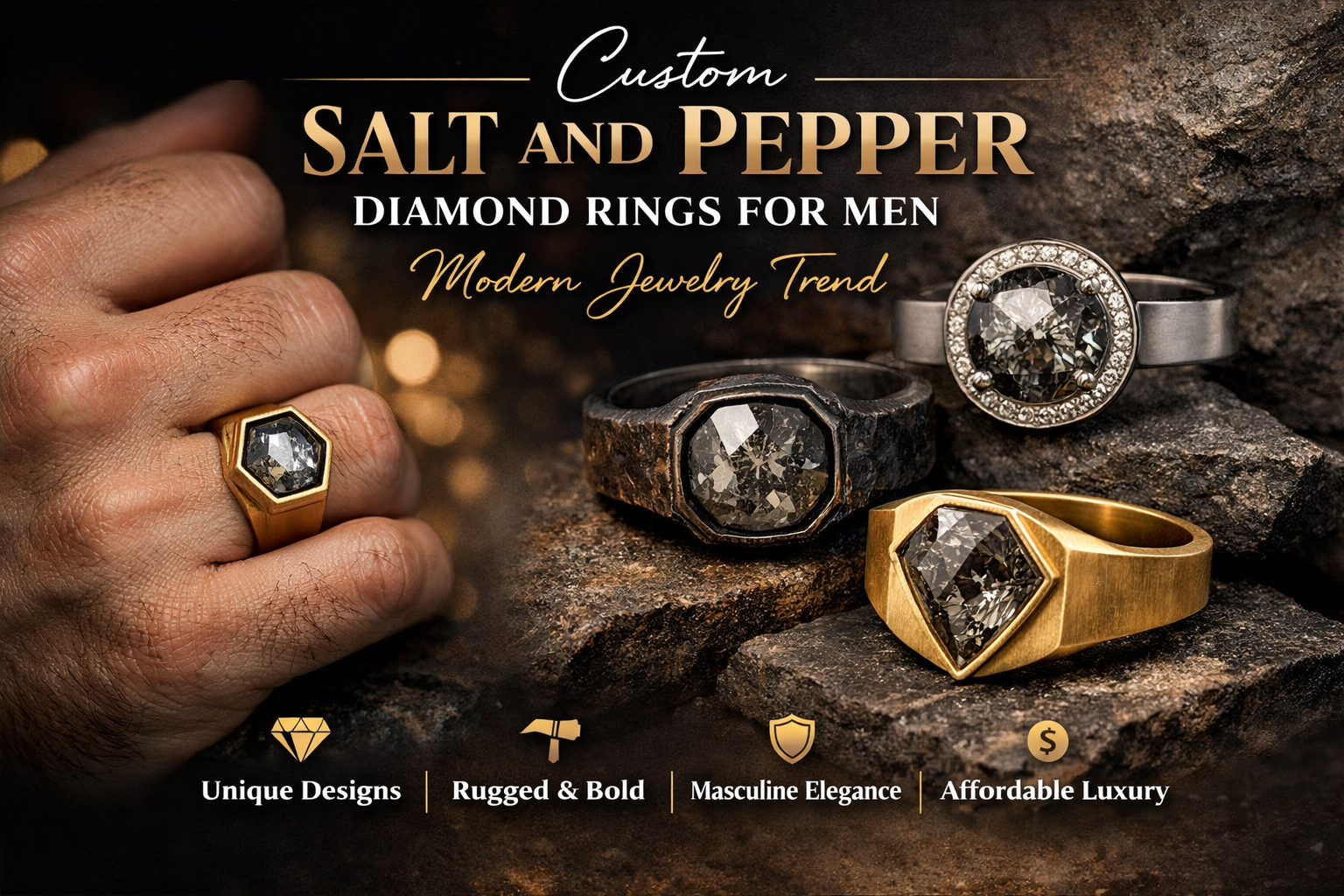 Custom Salt and Pepper Diamond Rings for Men: Modern Jewelry Trend