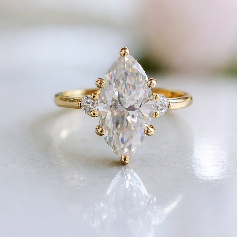 💍 Marquise Cut Moissanite Engagement Ring in Yellow Gold – A Timeless Statement of Elegance