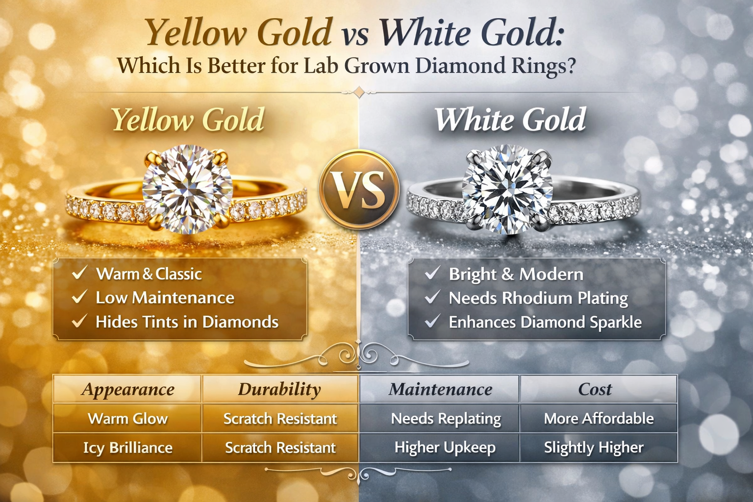 Yellow Gold vs White Gold: Which Is Better for Lab Grown Diamond Rings?