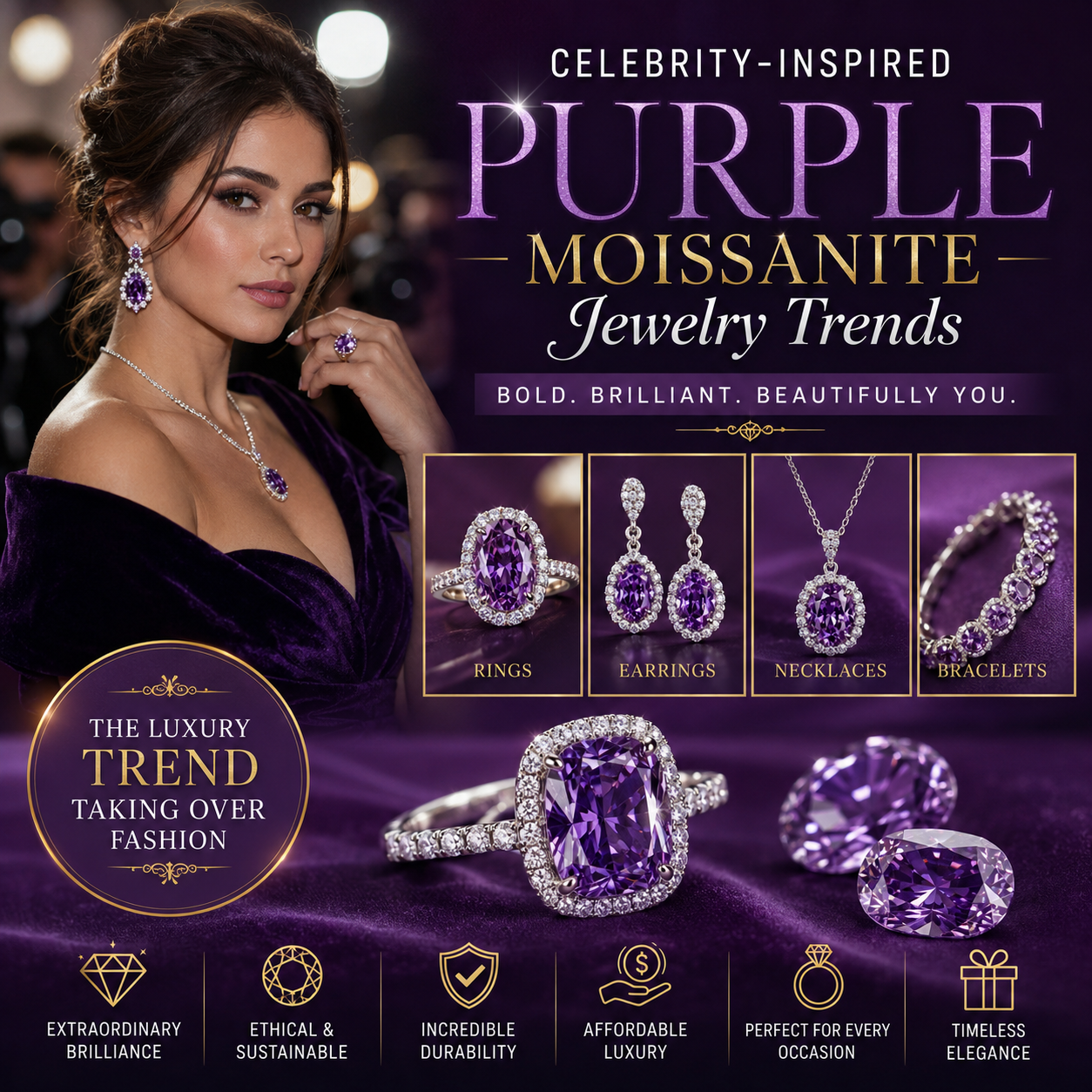 Celebrity-Inspired Purple Moissanite Jewelry Trends