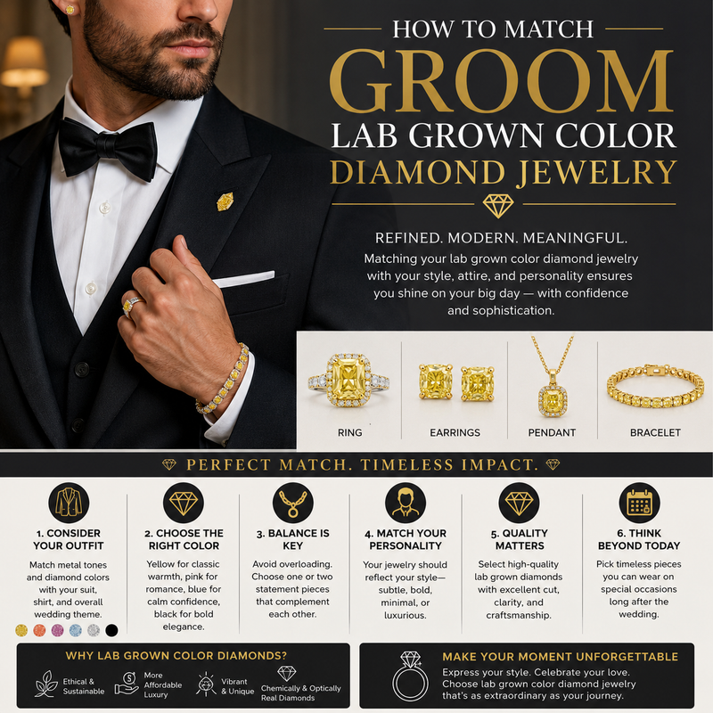 How to Match Groom Lab Grown Color Diamond Jewelry