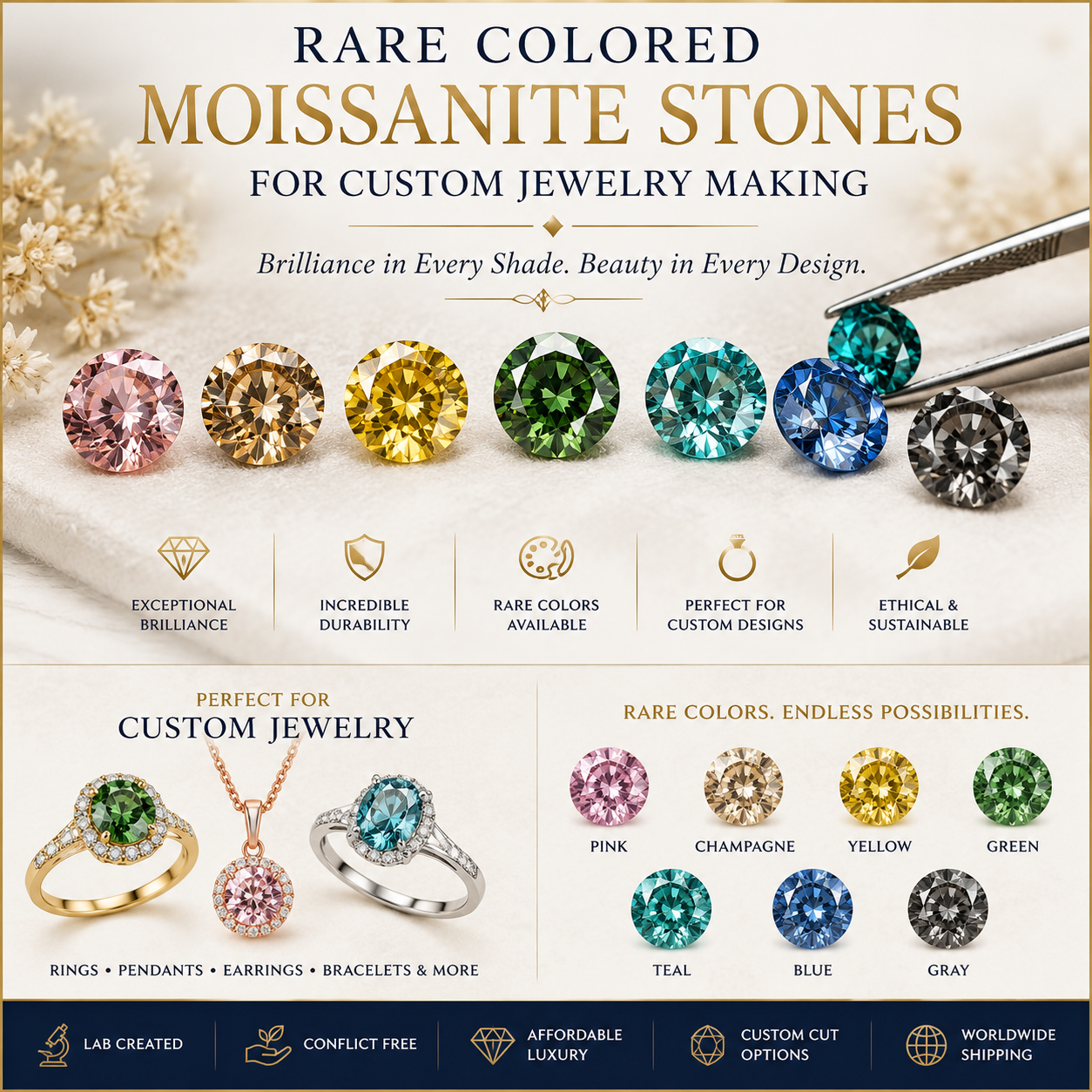 Rare Colored Moissanite Stones for Custom Jewelry Making