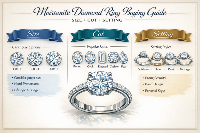 Moissanite Diamond Ring Buying Guide: Size, Cut, and Setting