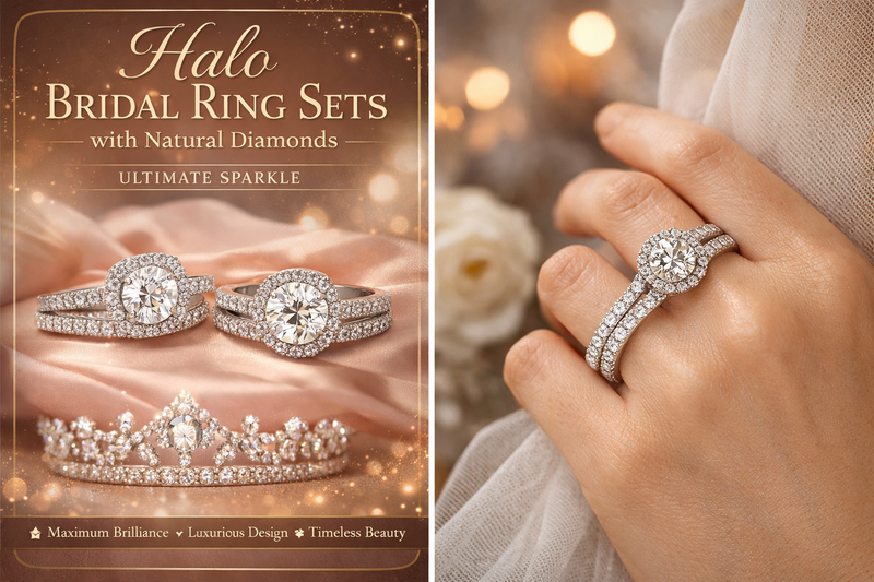 Halo Bridal Ring Sets with Natural Diamonds: Ultimate Sparkle