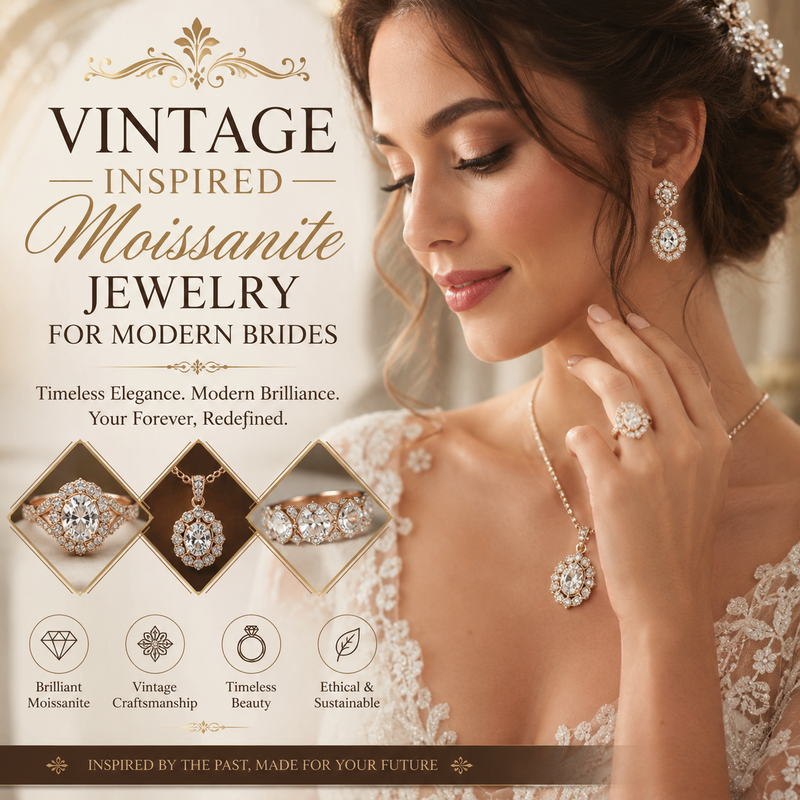 Vintage Inspired Moissanite Jewelry for Modern Brides