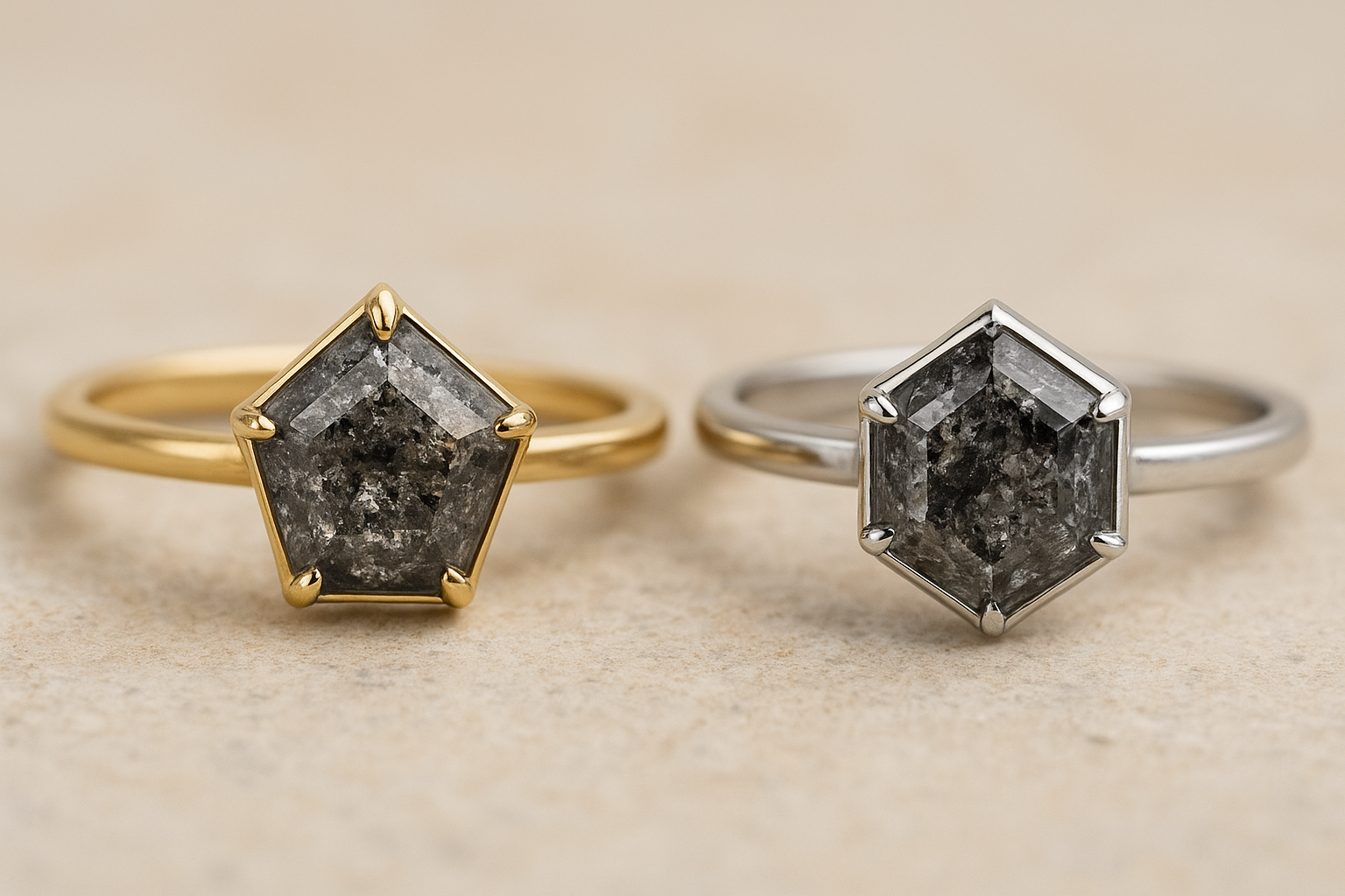 Pentagon-Cut vs Hexagon-Cut Salt and Pepper Diamonds: What’s the Difference?