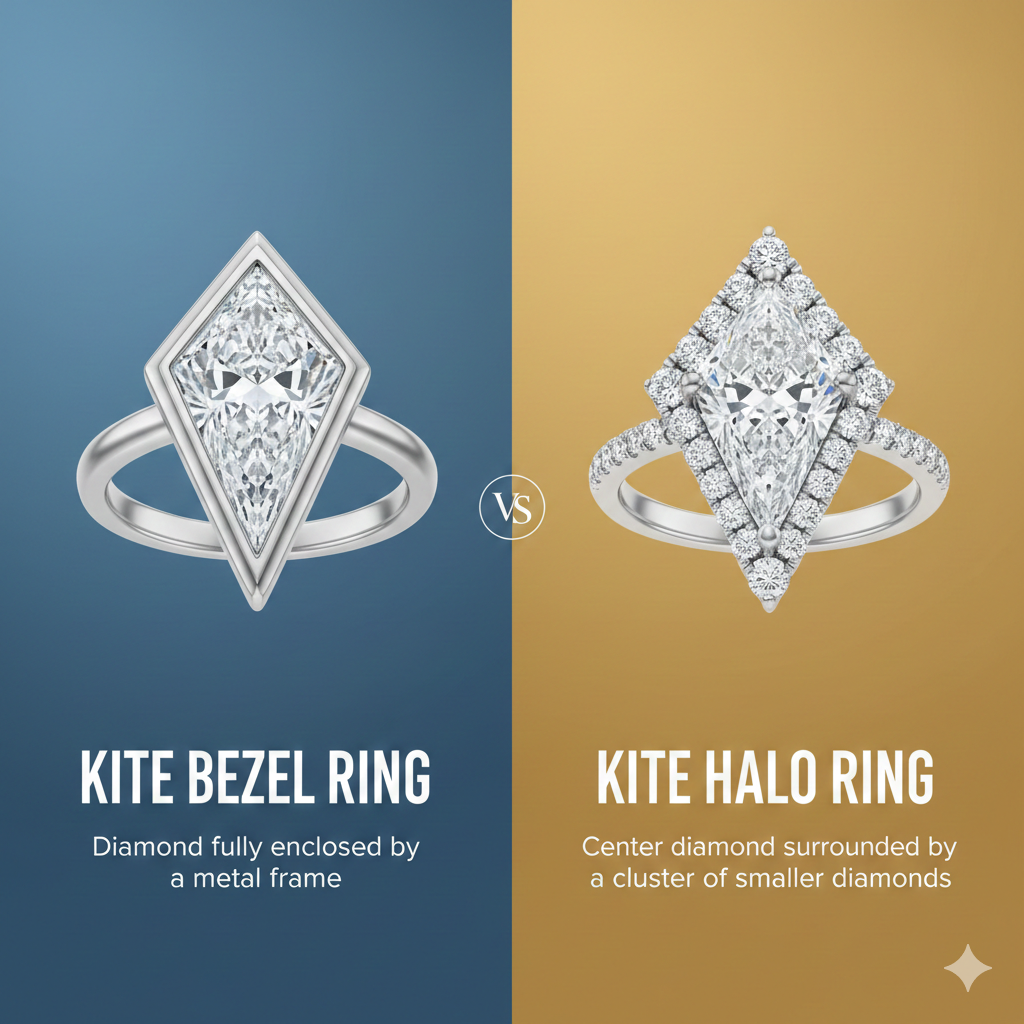 Kite Bezel Ring vs Kite Halo Ring: What’s the Difference?