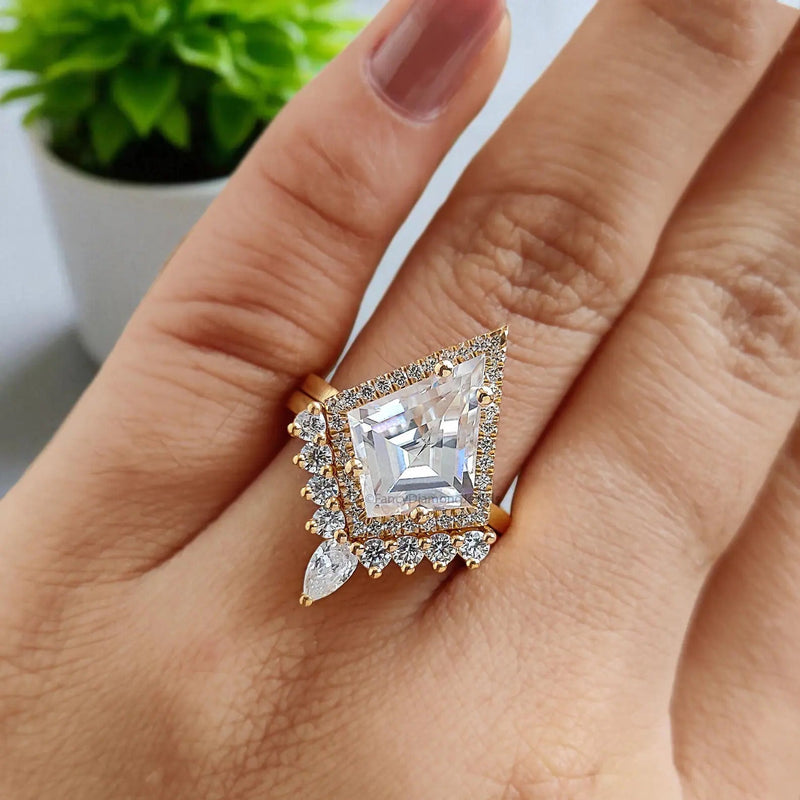 Best Metal Choices for Kite Moissanite Halo Ring Set (White, Yellow & Rose Gold)