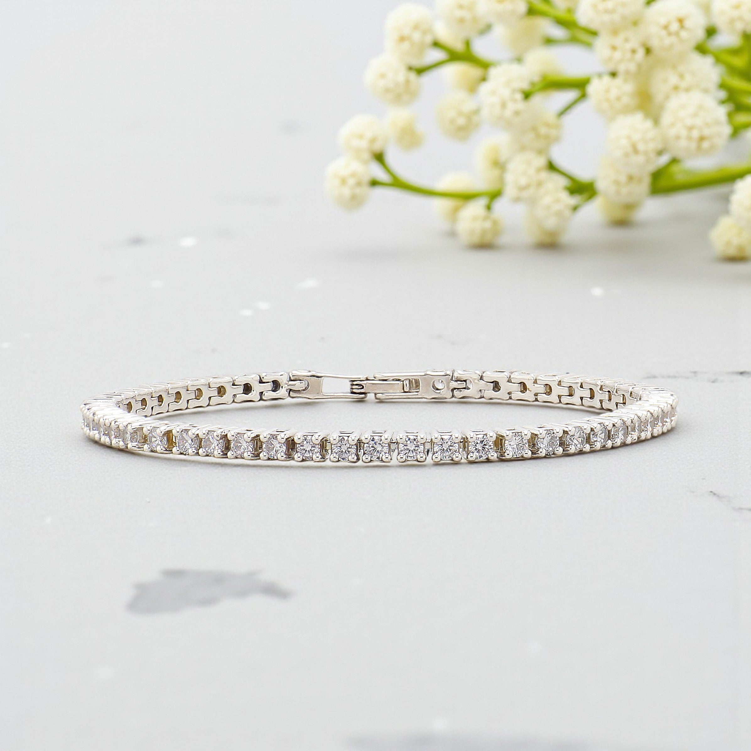 2.90 MM Round Brilliant Cut Moissanite Diamond Bracelet Tennis Bracelet 8 Inches White Gold Anniversary Gift Basket Set Bracelet FD441