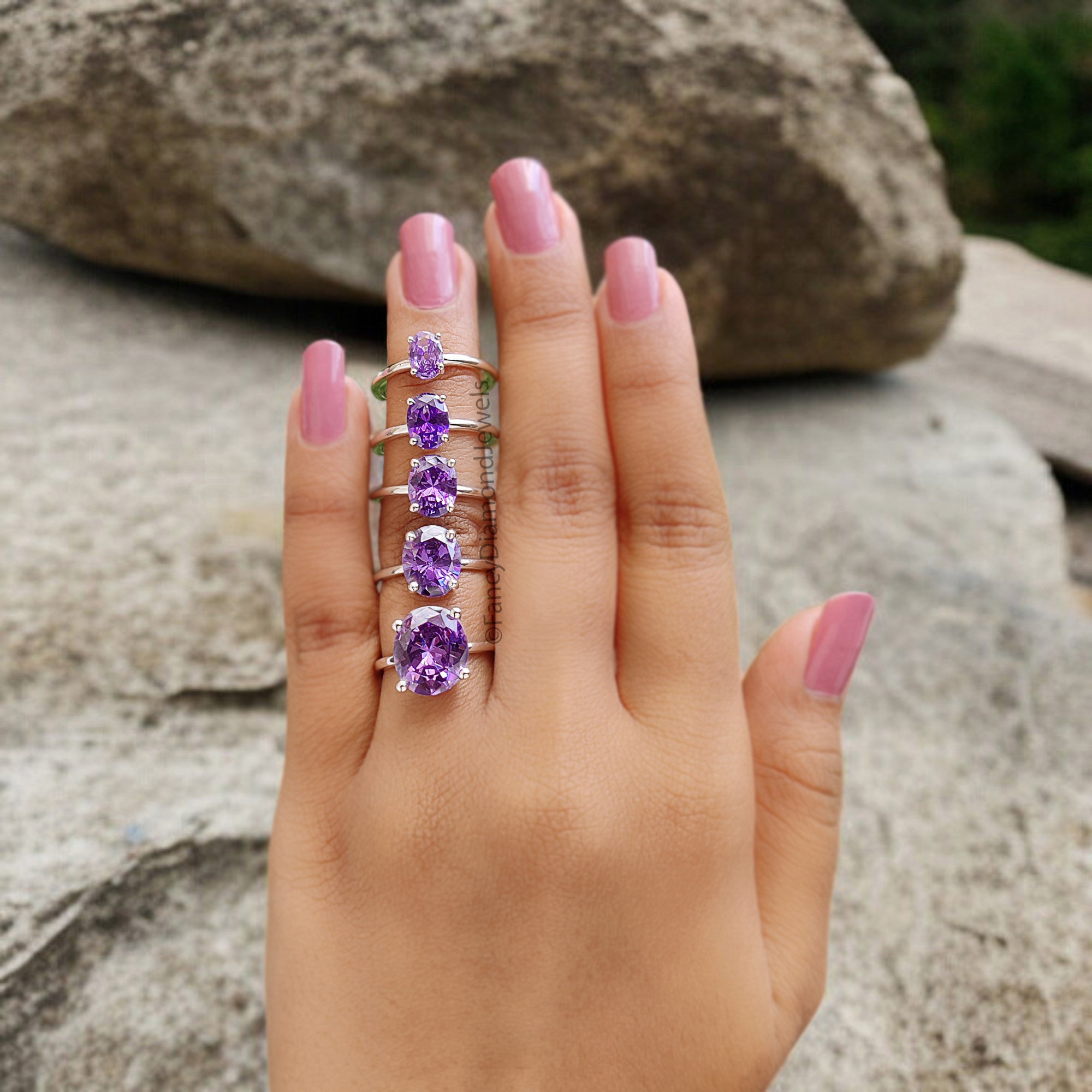 Oval Purple Amethyst stone engagement ring 12mm 10mm 9mm 8mm 7mm  ring silver simulant Ring Solitaire ring Diamond ring Gift for her FD343