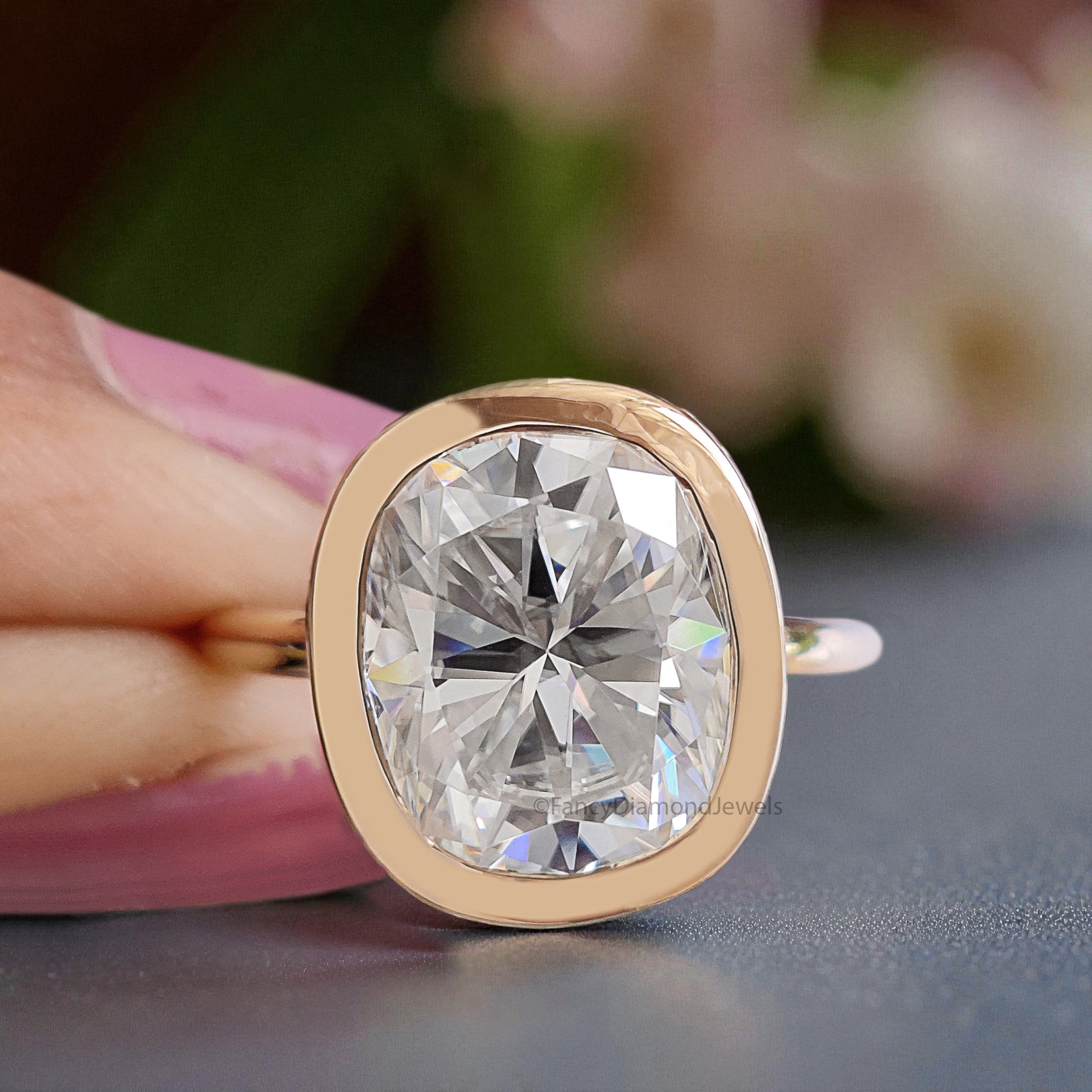 4.00 CT Cushion Shape Colorless Moissanite Ring Bezel Set With Hidden Halo Elongated Cushion Moissanite Ring Wedding Ring Gift For Her FD457