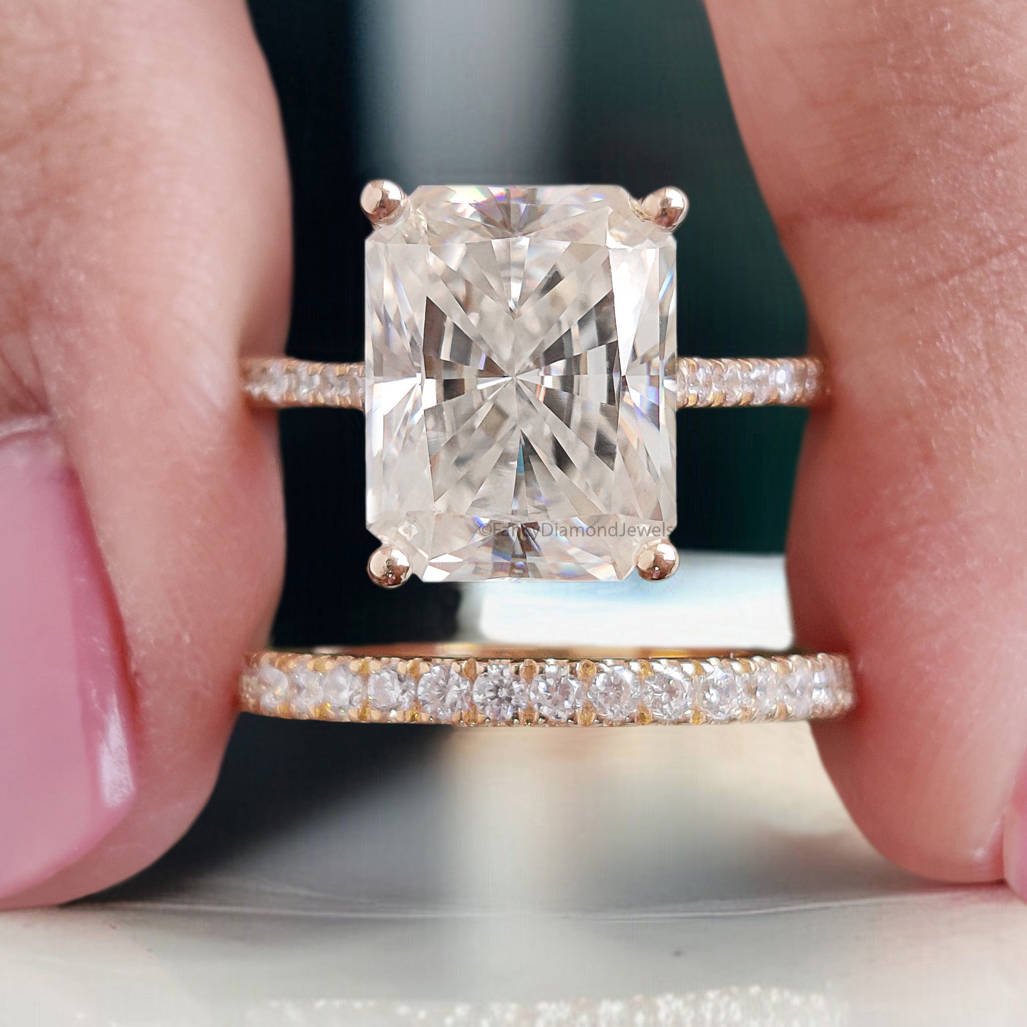 3.70 CT Radiant Cut Colorless Moissanite Bridal Ring Set Engagement Ring Prong Set Ring Anniversary Ring For Women Yellow Gold Ring FD406