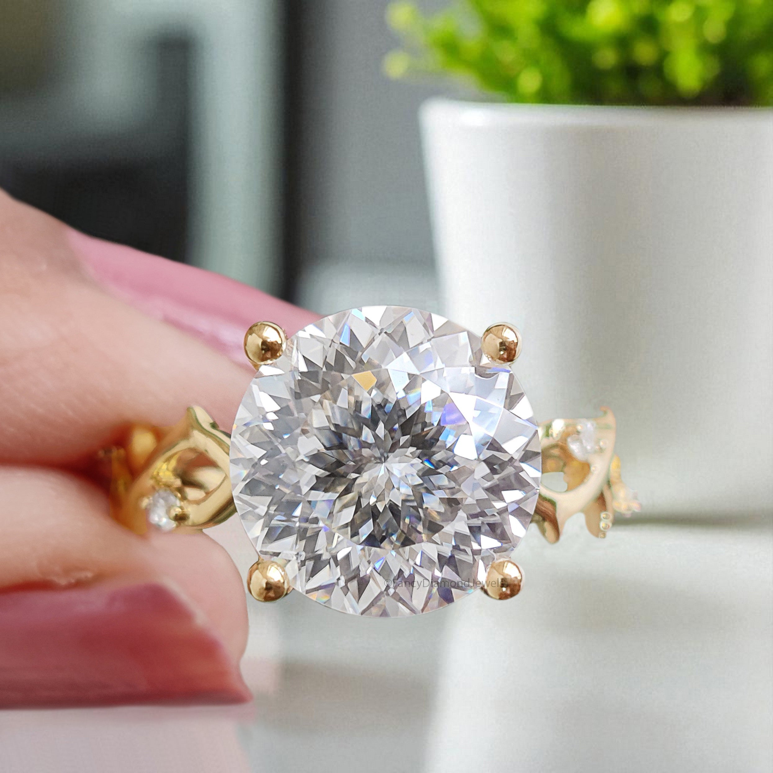 3.60 CT Portuguese Cut Colorless Moissanite Engagement Ring Yellow Gold Ring Wedding Ring Crossover Round Diamond Ring Gift For Her FD400