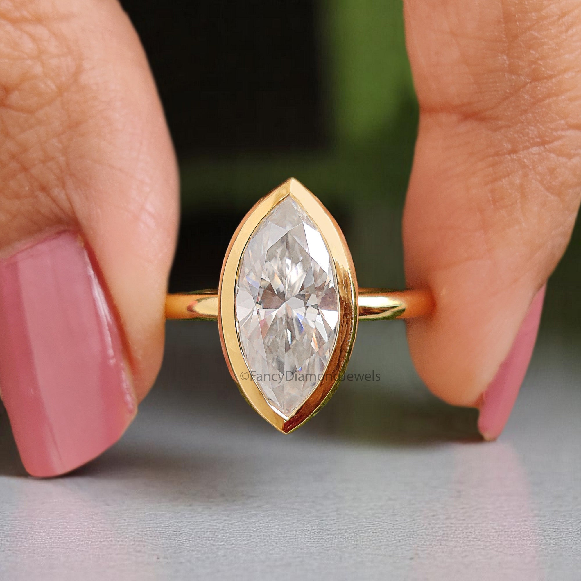 2.00 CT Marquise Cut Moissanite Engagement Ring Marquise Bezel Set Ring Solitaire Ring Wedding Ring Yellow Gold Ring Promise Ring FD359