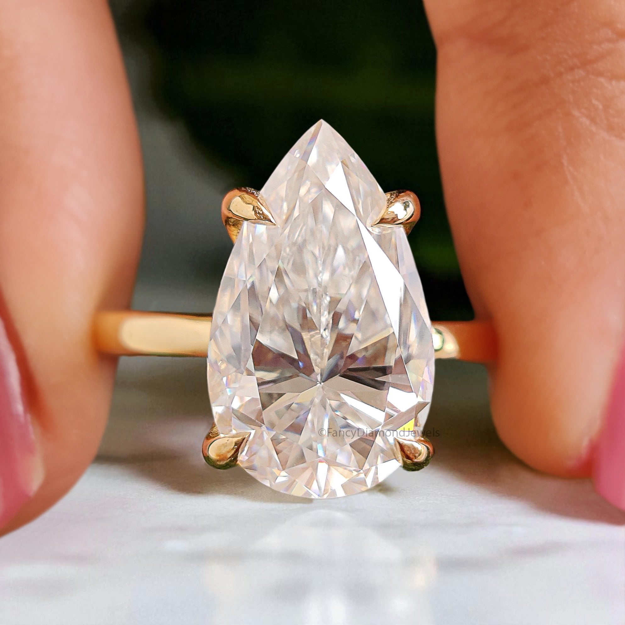 4.60 CT Pear Brilliant Cut Moissanite Engagement Ring Prong Set Ring Pear Solitaire Ring Wedding Ring Yellow Gold Ring Gift For Her FD444