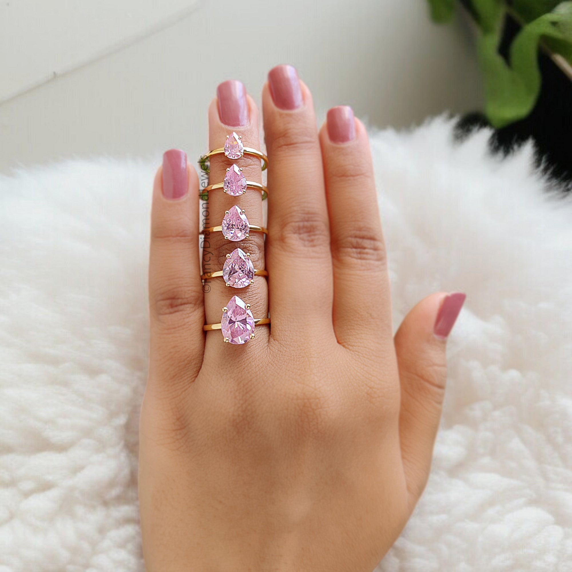 Pear Pink Tourmaline engagement ring 12mm 10mm 9mm 8mm 7mm stone ring Simulant Solitaire ring Diamond ring Silver ring Gift for her FD352
