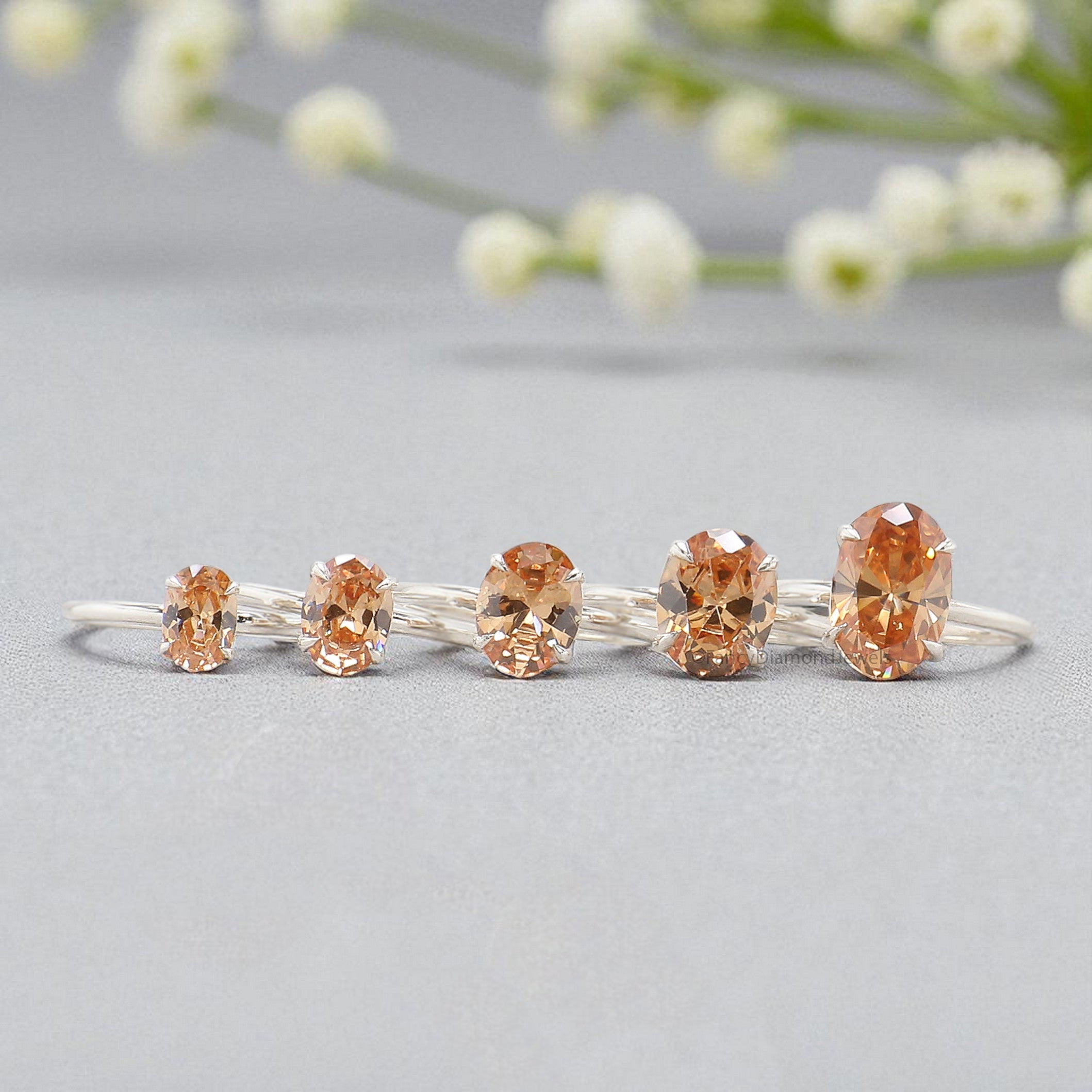 Oval Brown Champagne Diamond engagement ring 12mm 10mm 9mm 8mm 7mm stone ring Simulant Ring Solitaire ring Silver ring Gift for her FD404