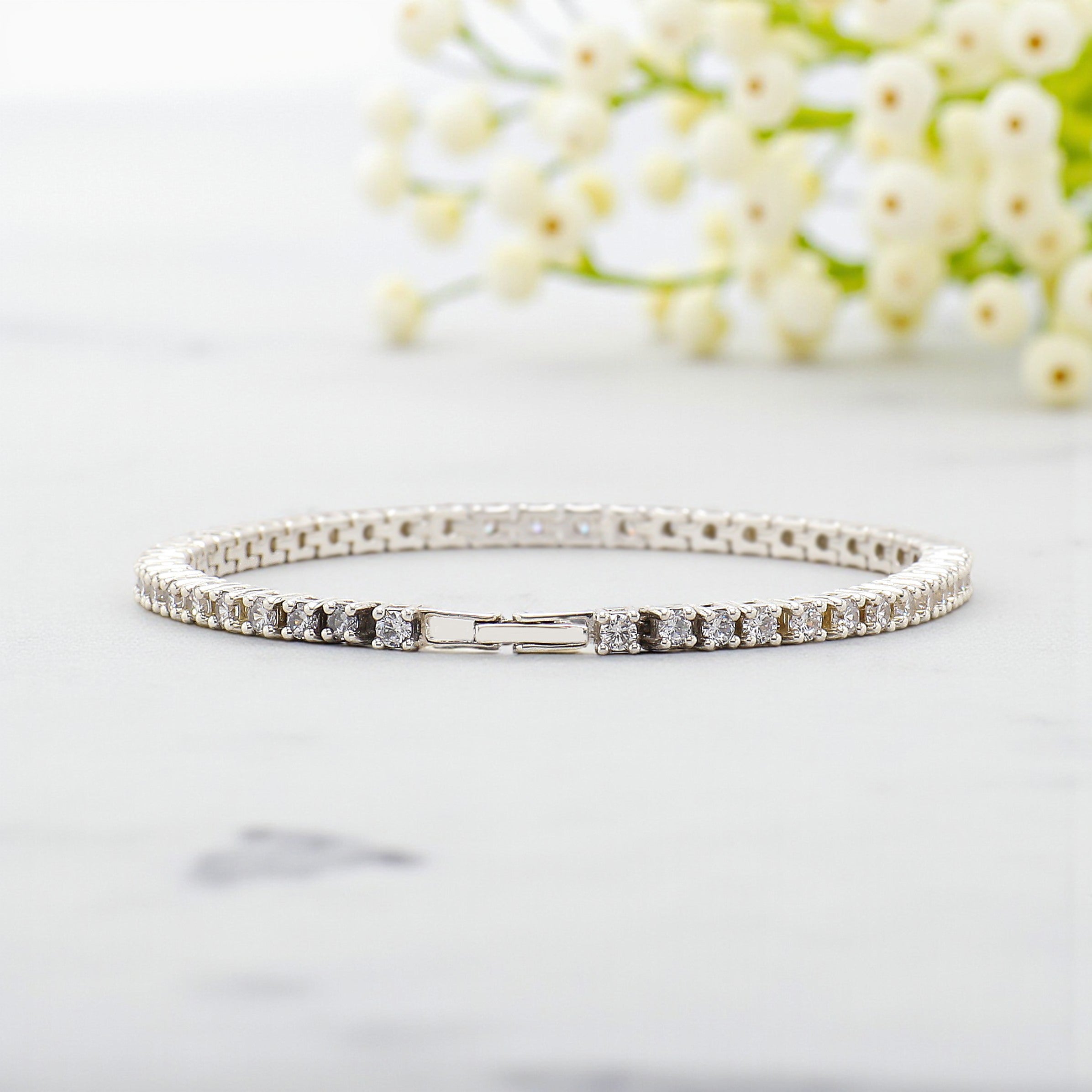 2.90 MM Round Brilliant Cut Moissanite Diamond Bracelet Tennis Bracelet 8 Inches White Gold Anniversary Gift Basket Set Bracelet FD441